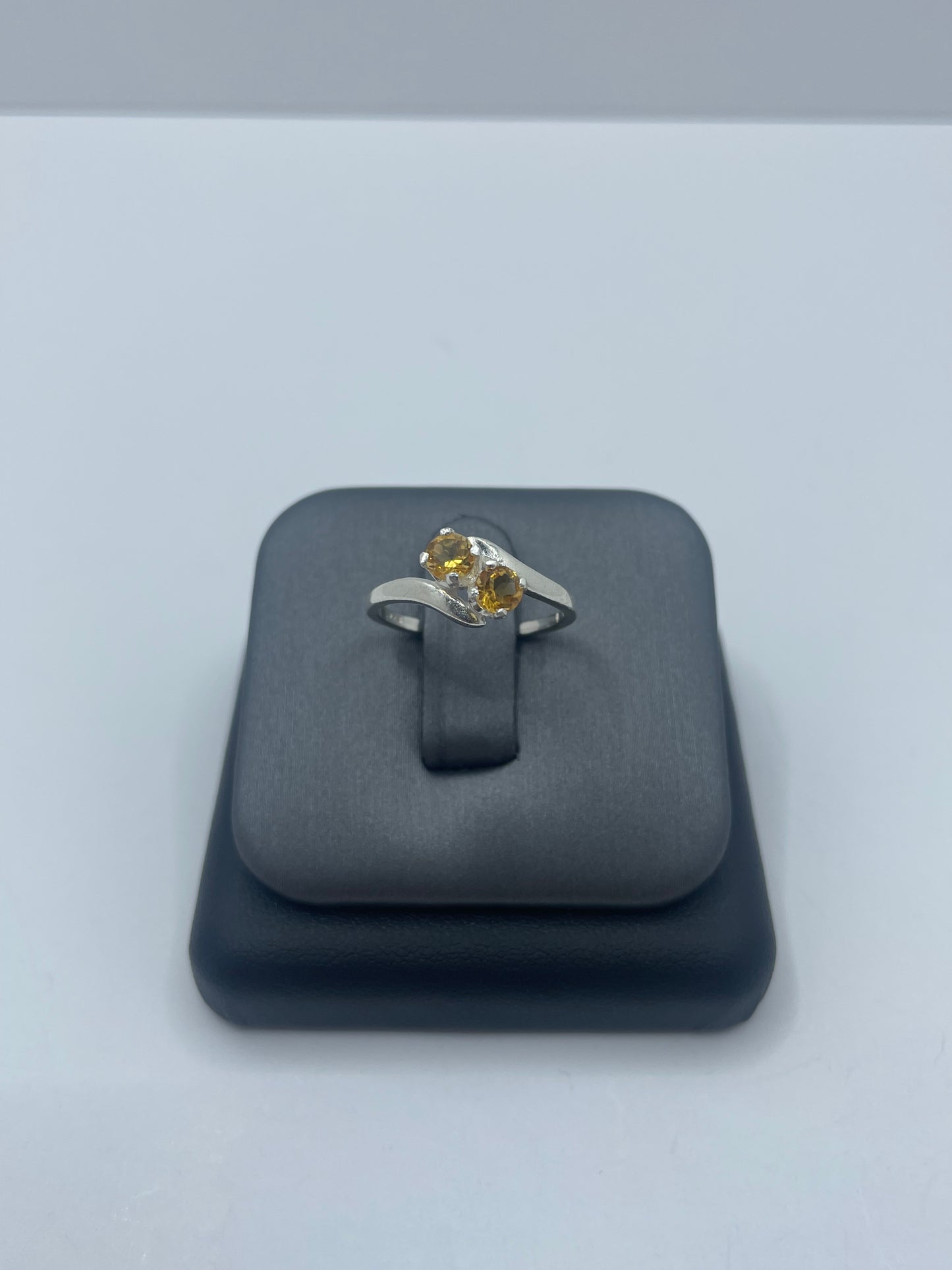 2 Stone Citrine Bypass Ring .925 Silver