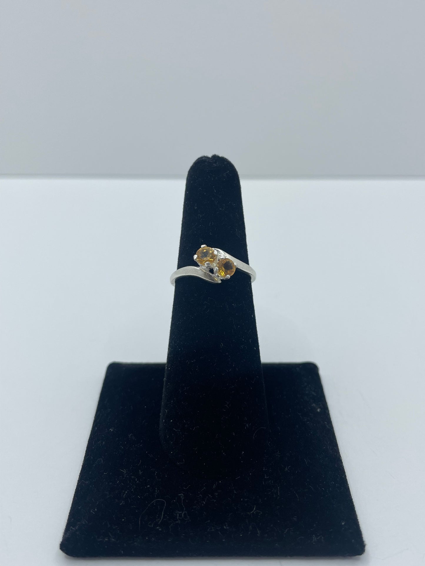 2 Stone Citrine Bypass Ring .925 Silver