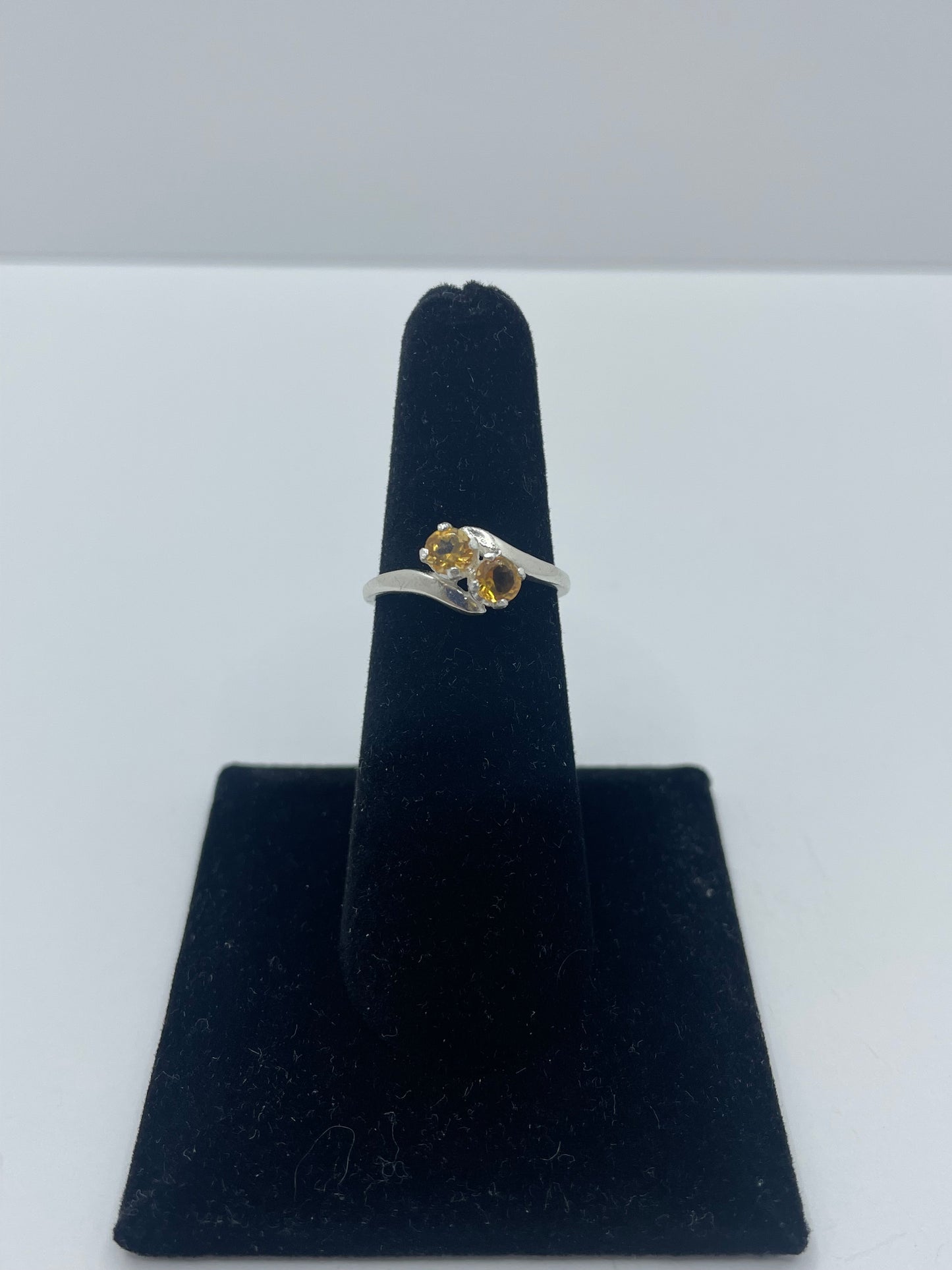 2 Stone Citrine Bypass Ring .925 Silver