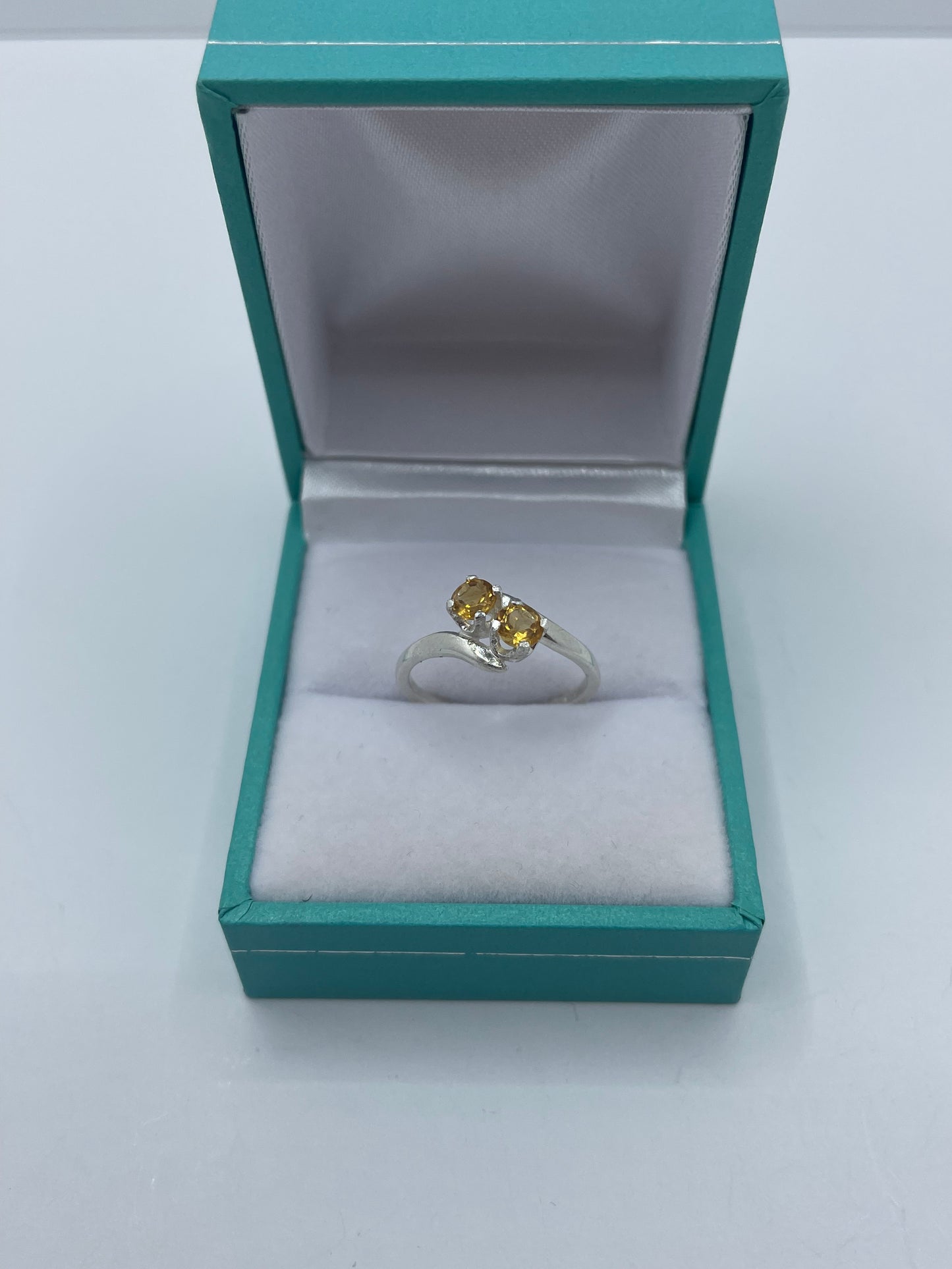 2 Stone Citrine Bypass Ring .925 Silver