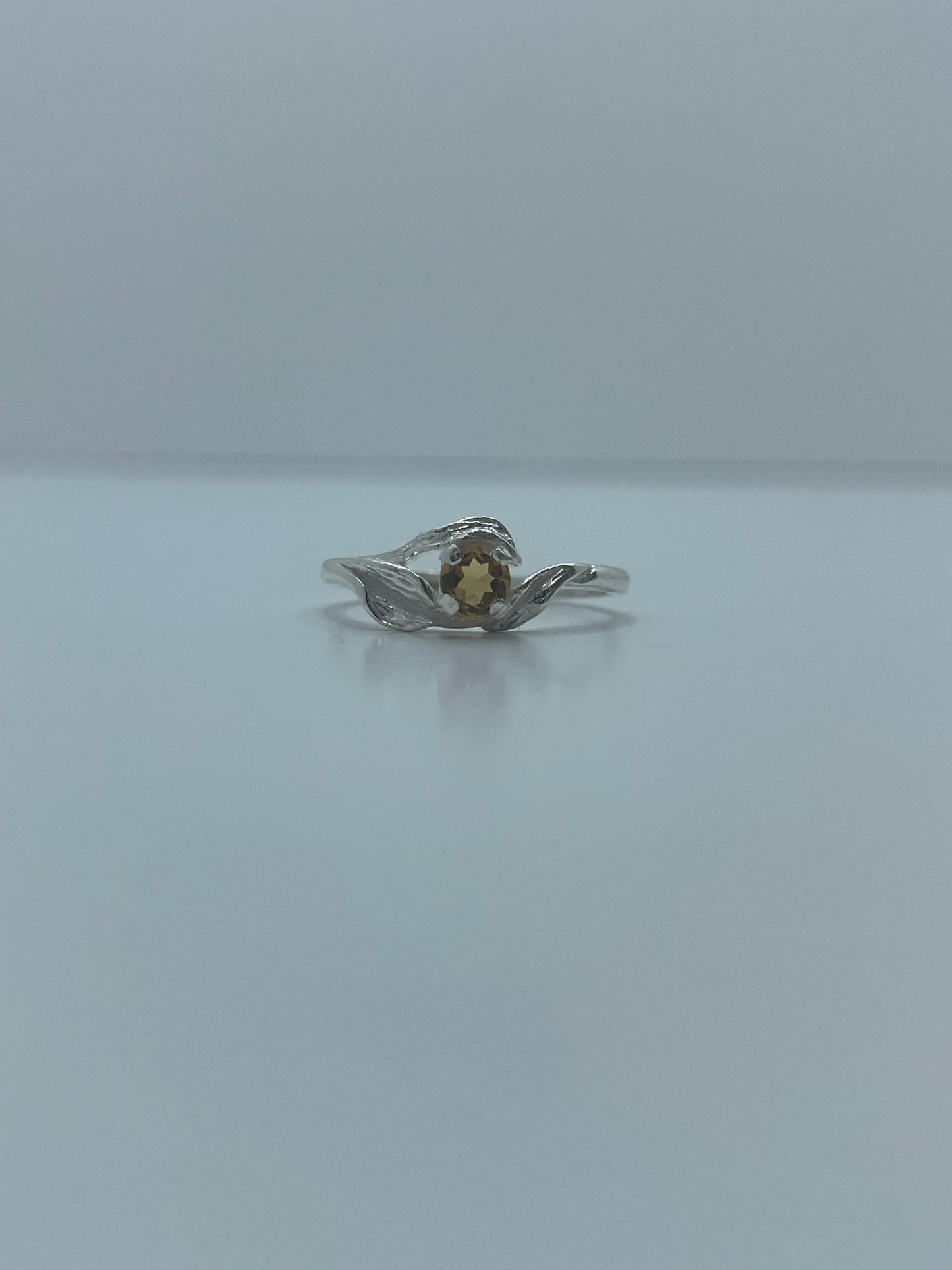 Citrine Leaf Design Ring .925 Silver