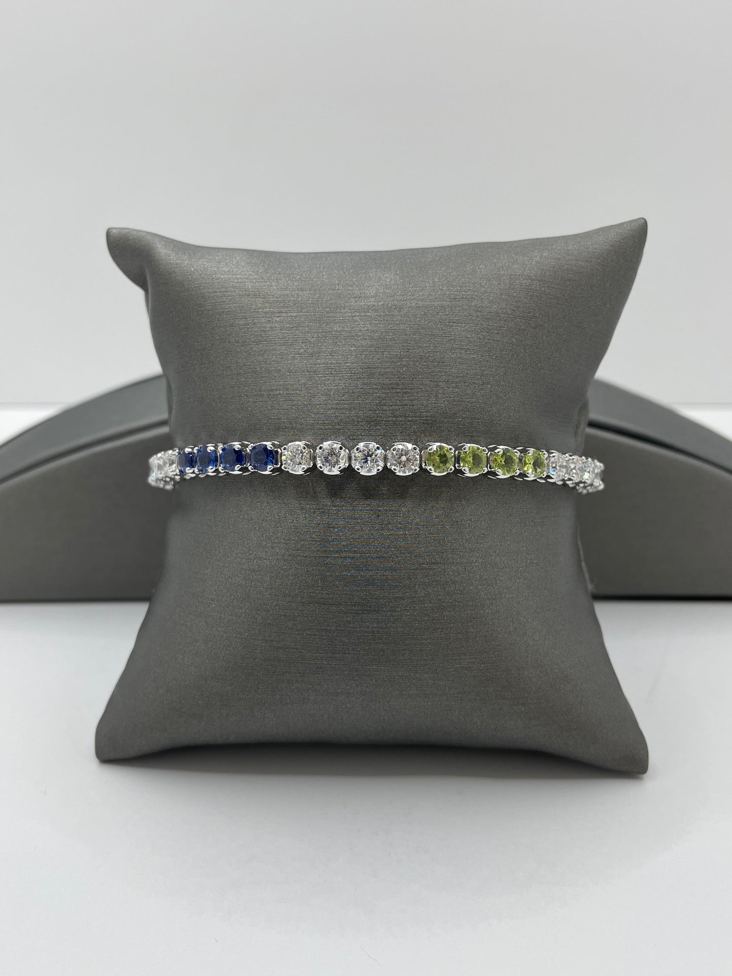 14k White Gold Diamond and Multi-Gemstone Tennis Bracelet 7 inch