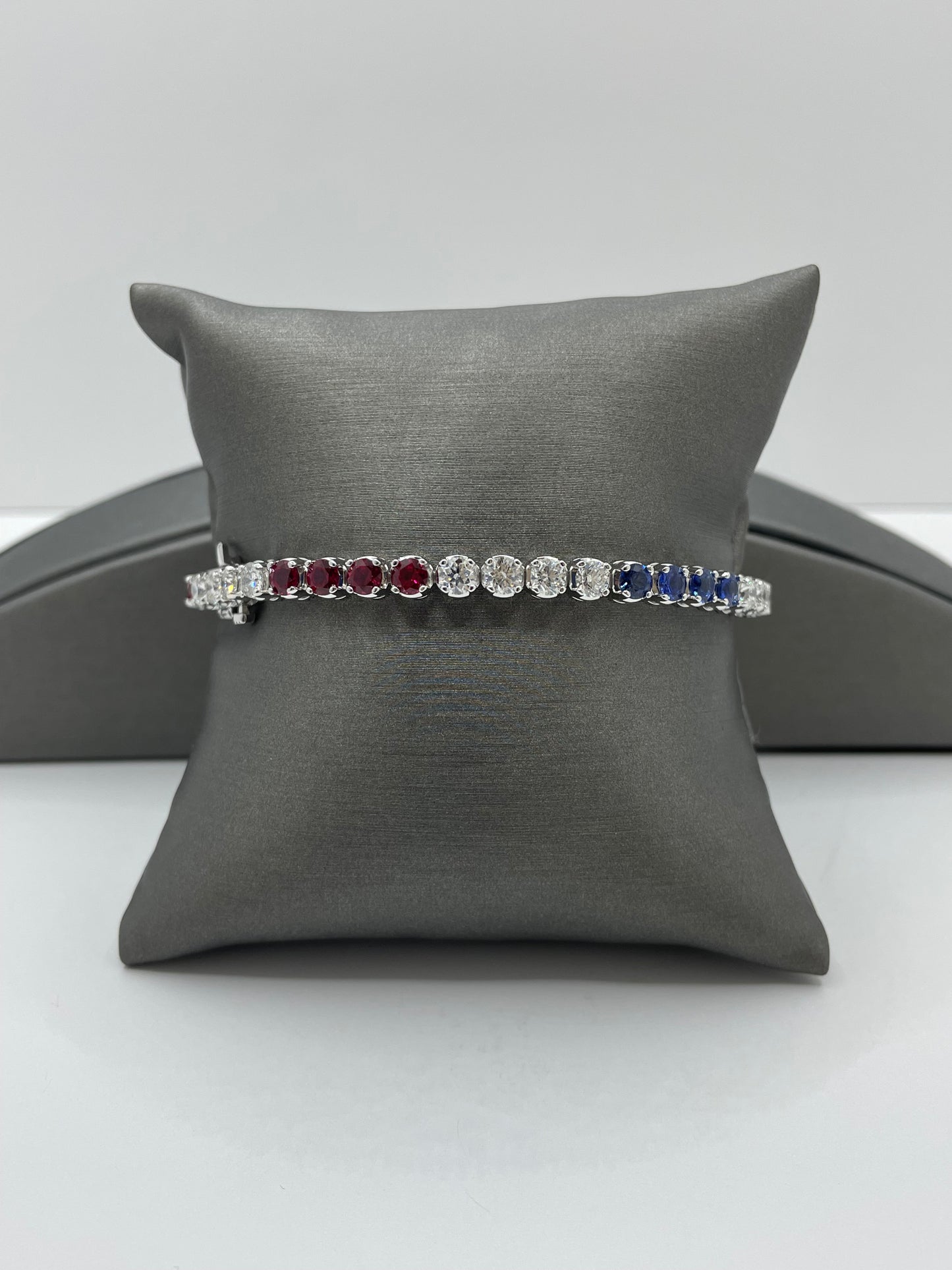 14k White Gold Diamond and Multi-Gemstone Tennis Bracelet 7 inch