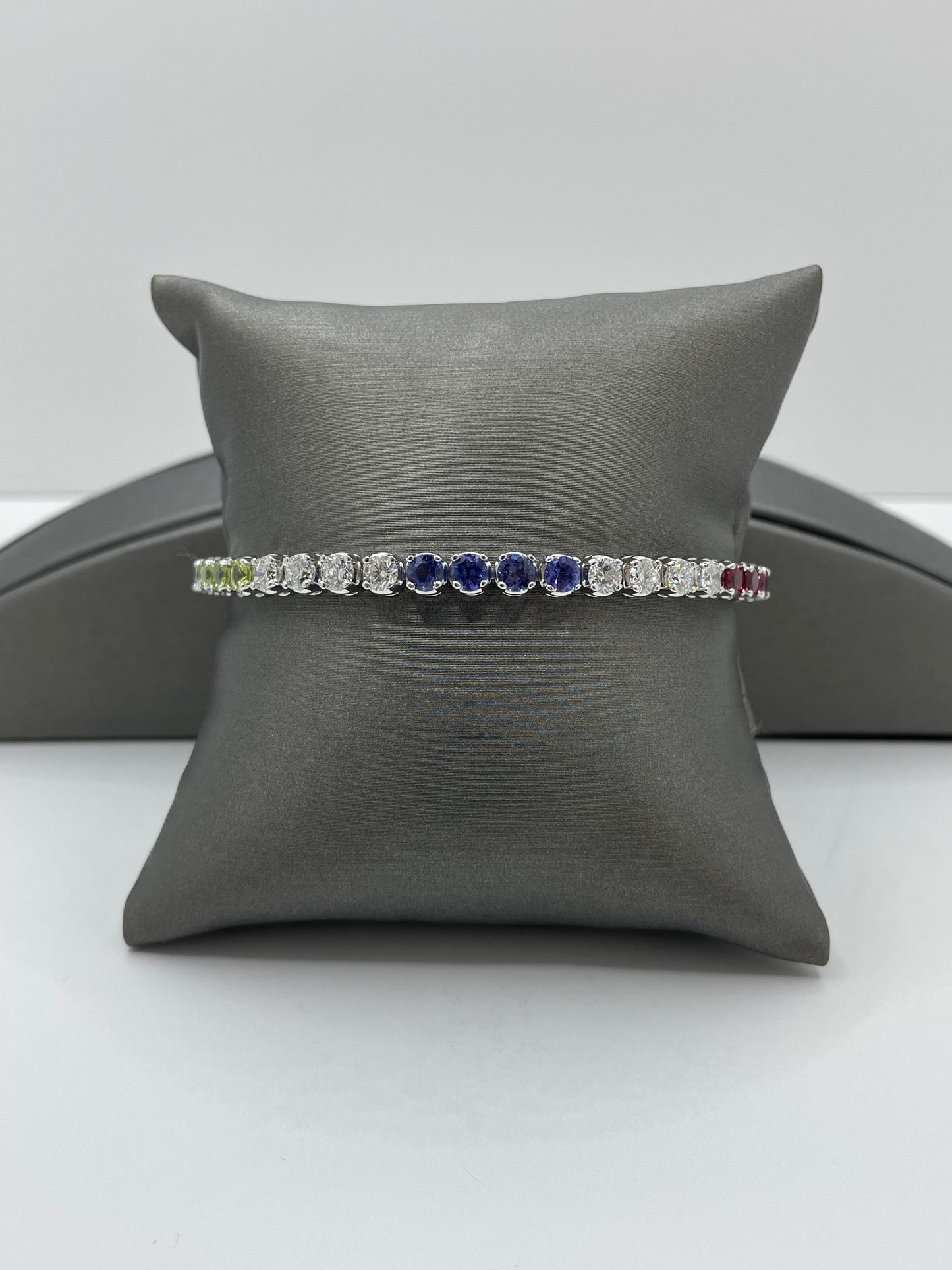 14k White Gold Diamond and Multi-Gemstone Tennis Bracelet 7 inch