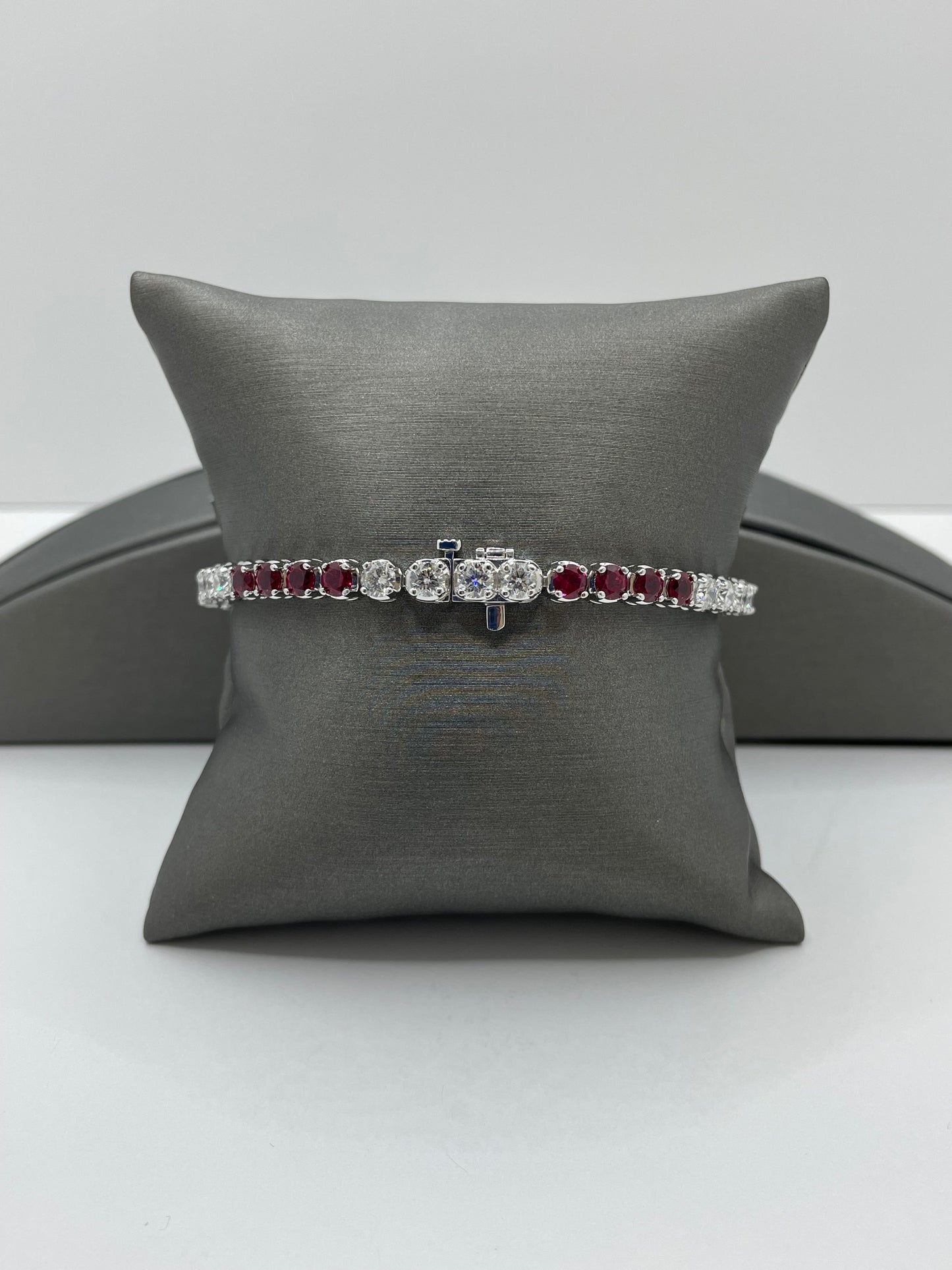 14k White Gold Diamond and Multi-Gemstone Tennis Bracelet 7 inch