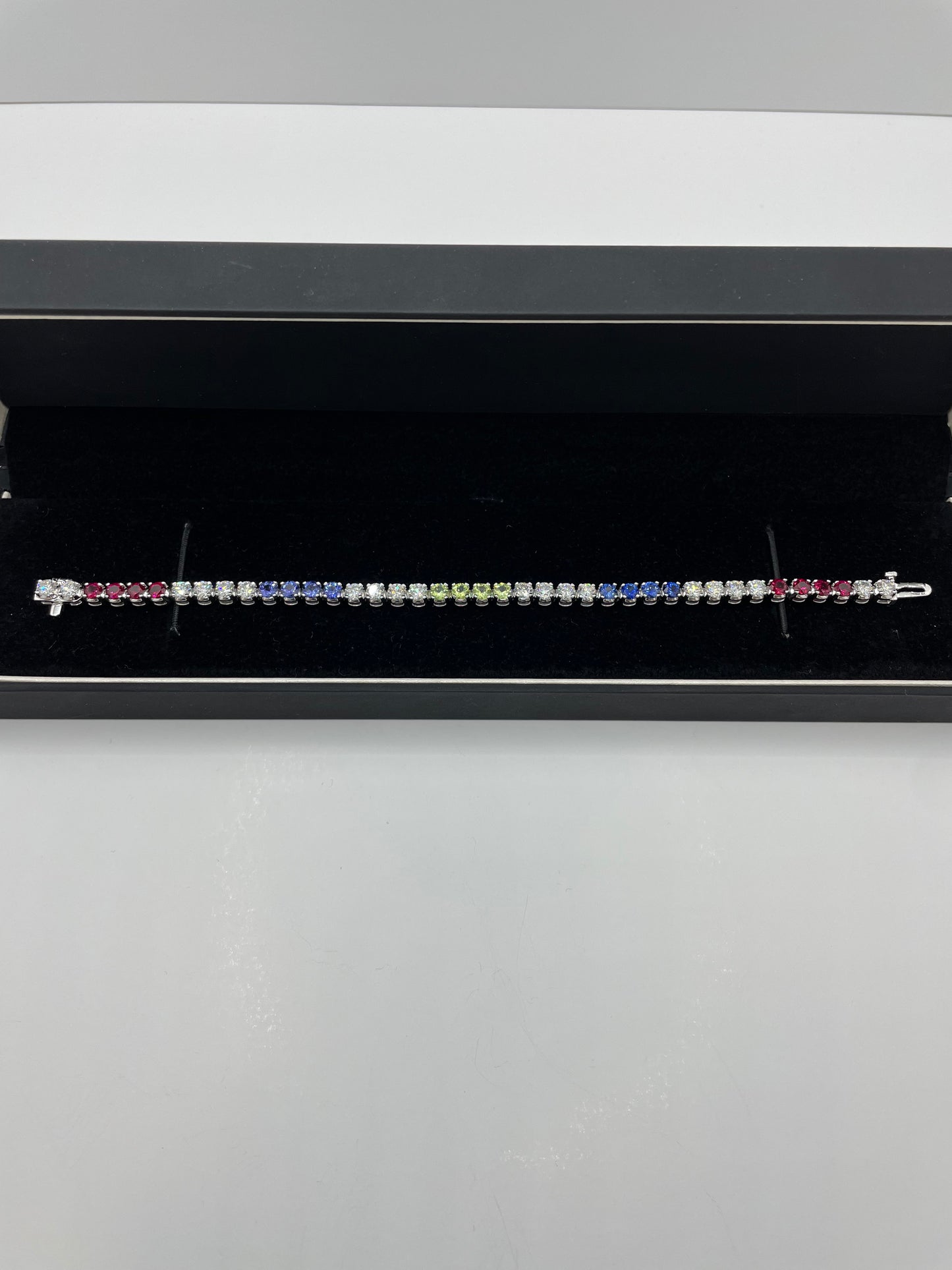 14k White Gold Diamond and Multi-Gemstone Tennis Bracelet 7 inch