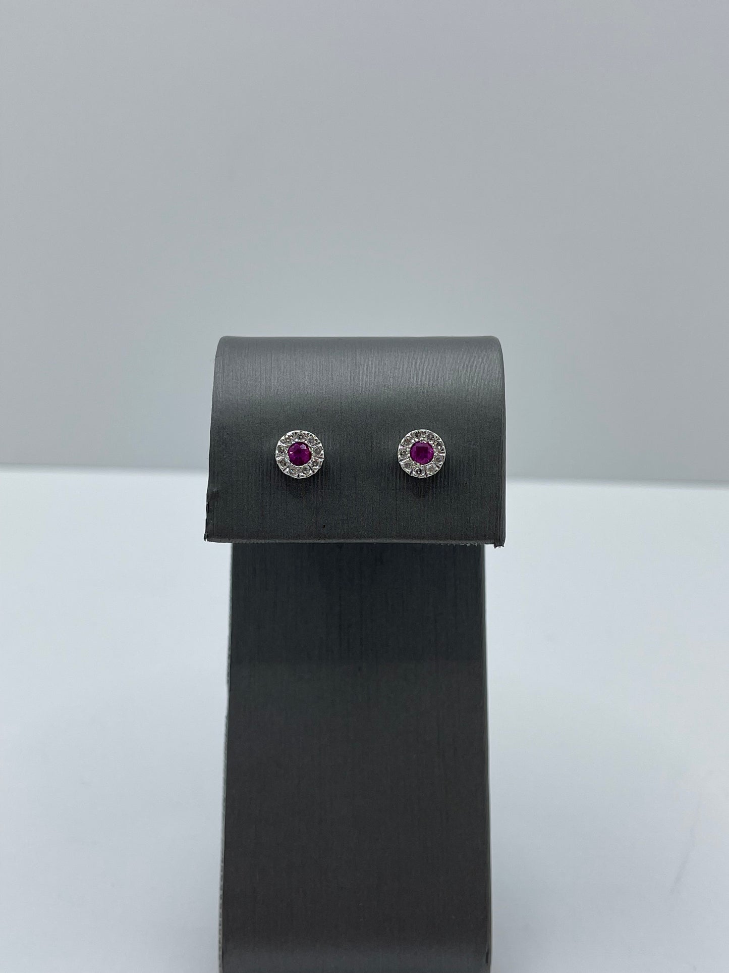 14k White Gold Pink Sapphire - Diamond Round Earrings