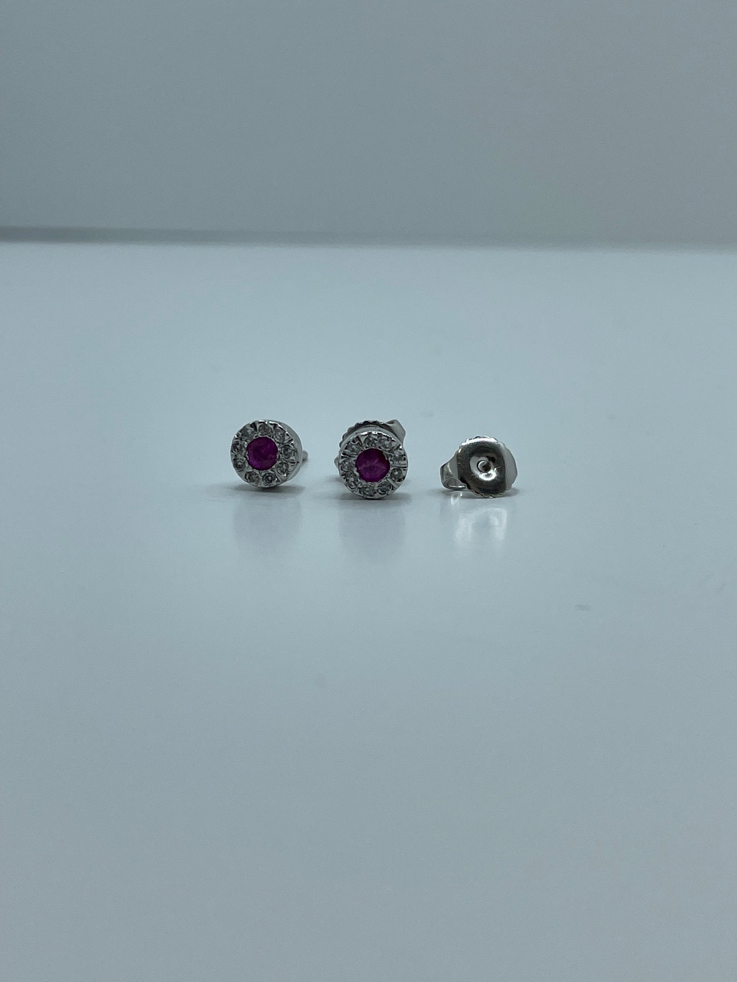 14k White Gold Pink Sapphire - Diamond Round Earrings