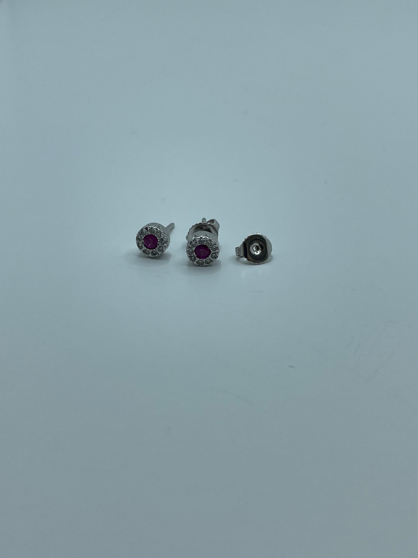 14k White Gold Pink Sapphire - Diamond Round Earrings