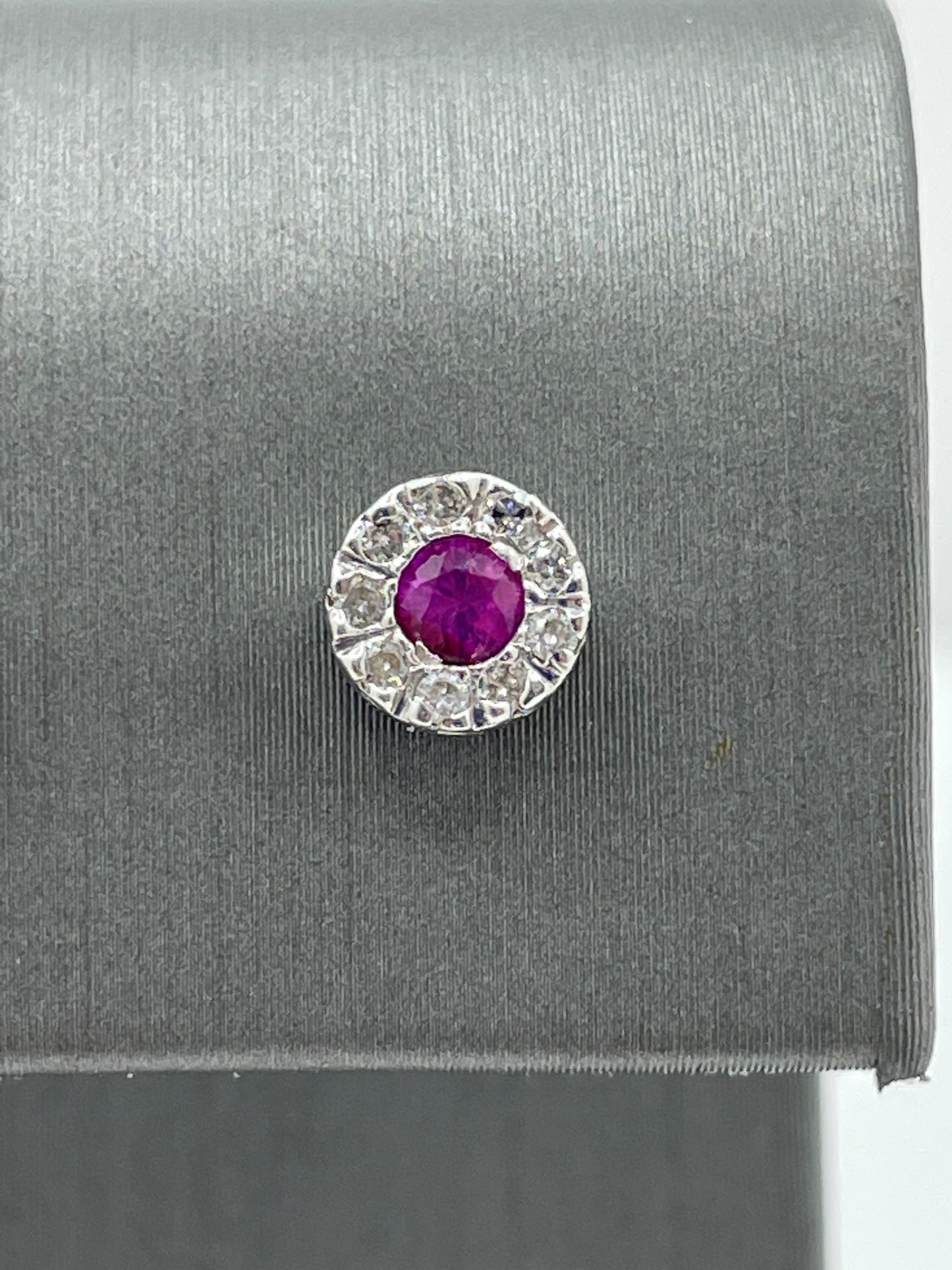 14k White Gold Pink Sapphire - Diamond Round Earrings