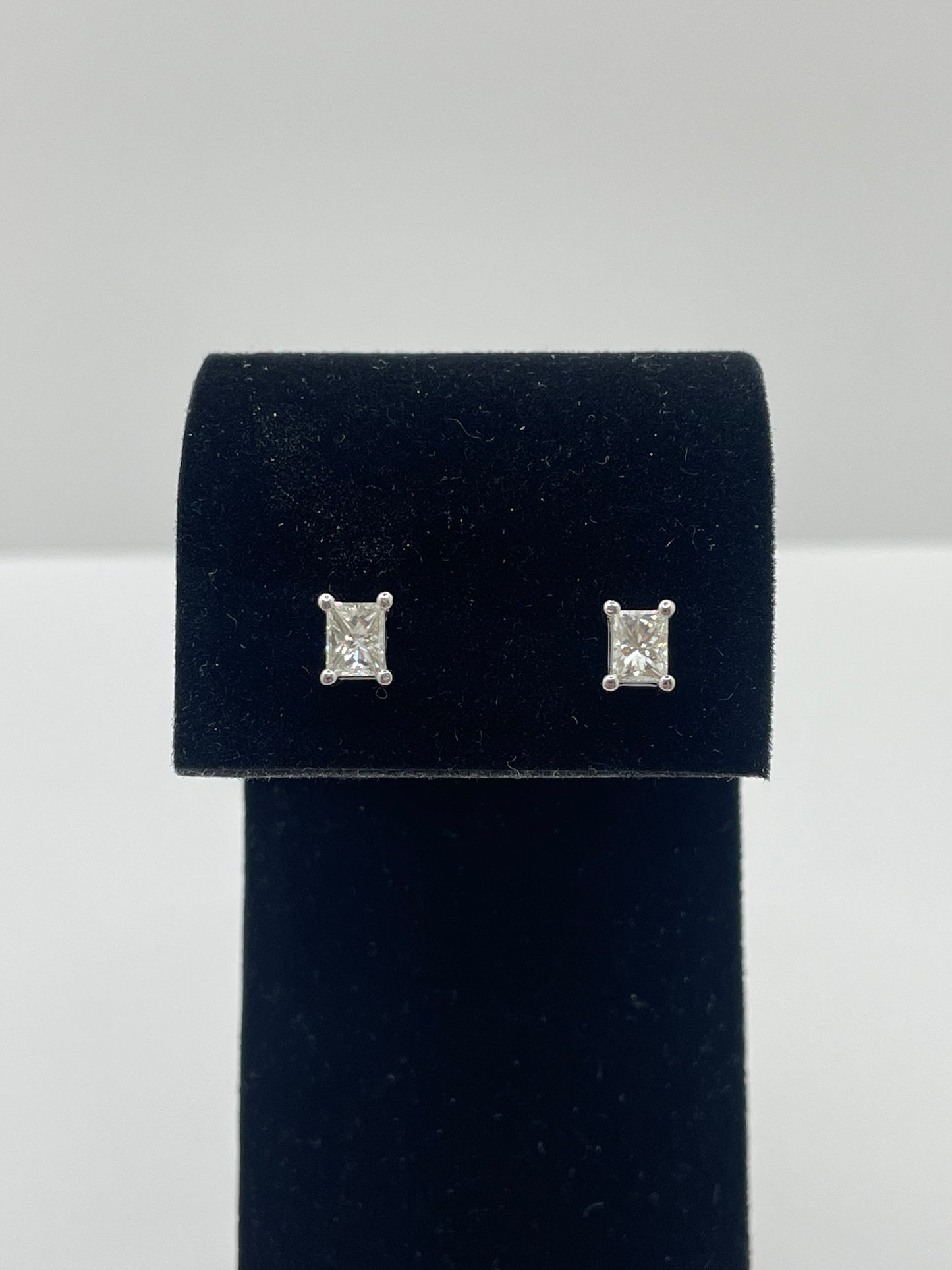 14k White Gold Princess Cut Diamond Stud Earrings