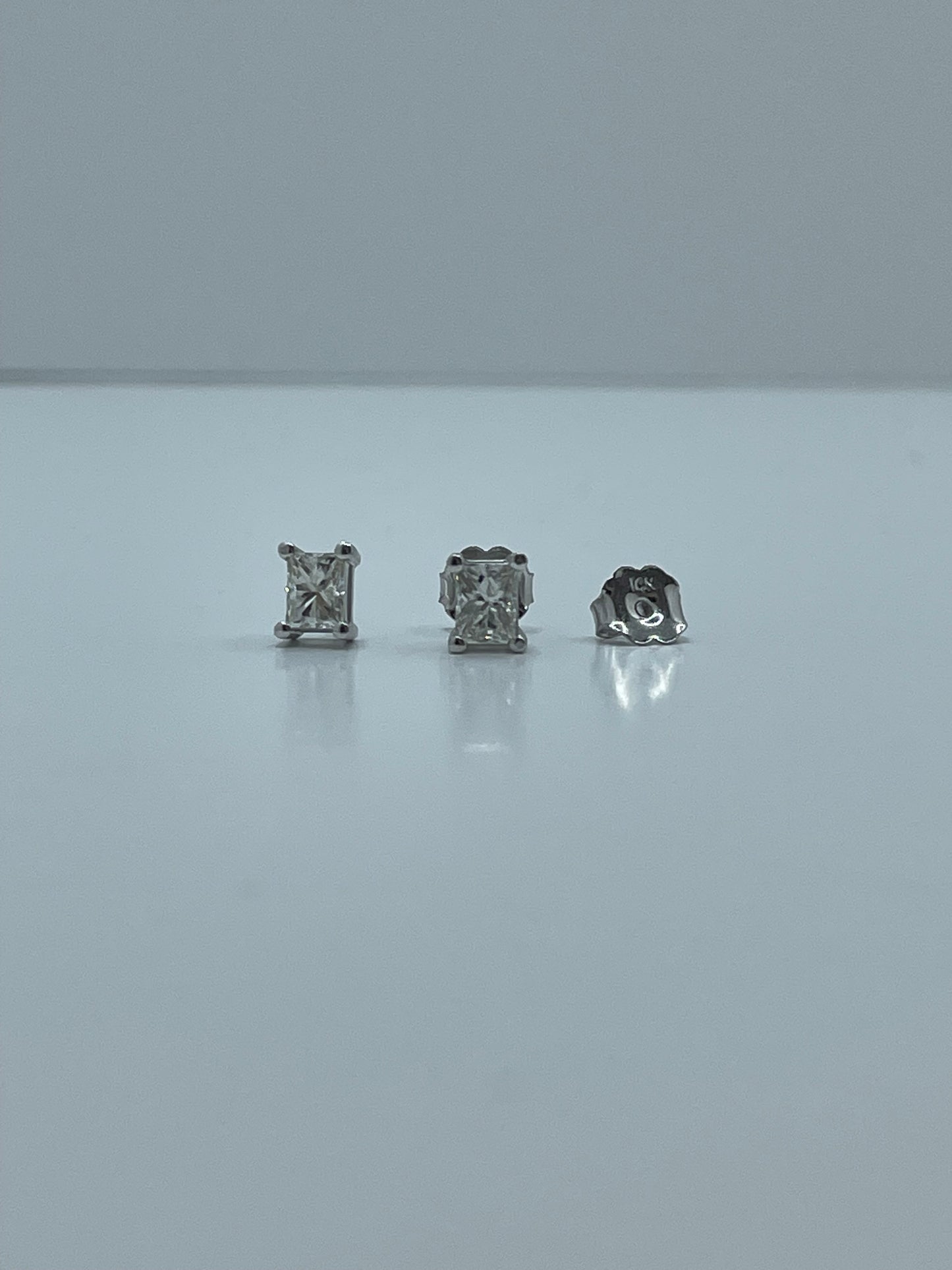 14k White Gold Princess Cut Diamond Stud Earrings