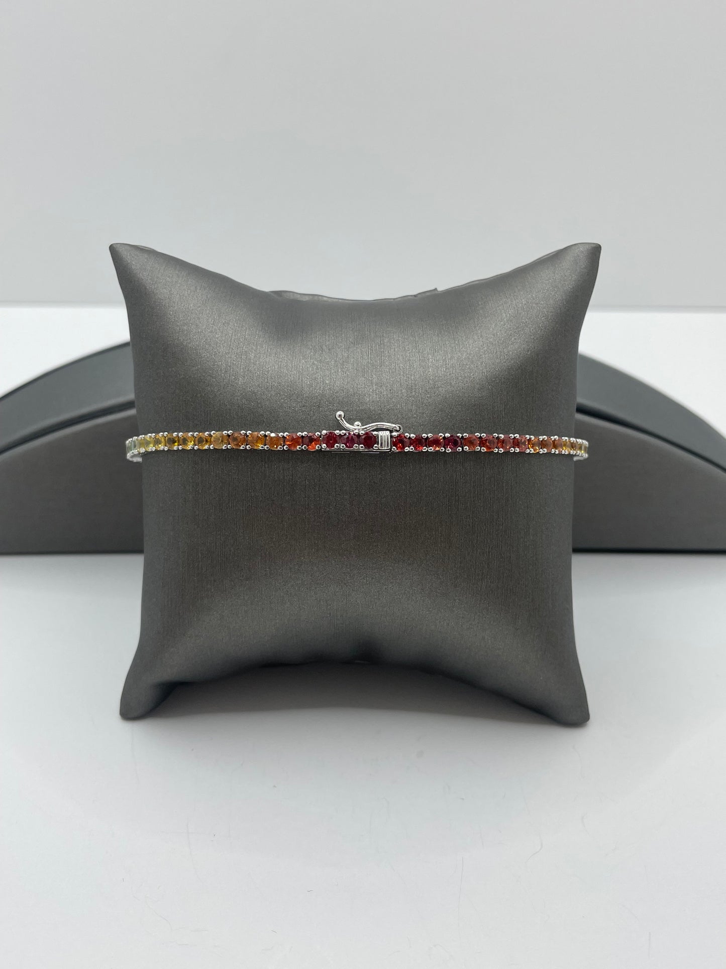 14k White Gold Multi-Color Sapphire Tennis Bracelet 8.5 inch