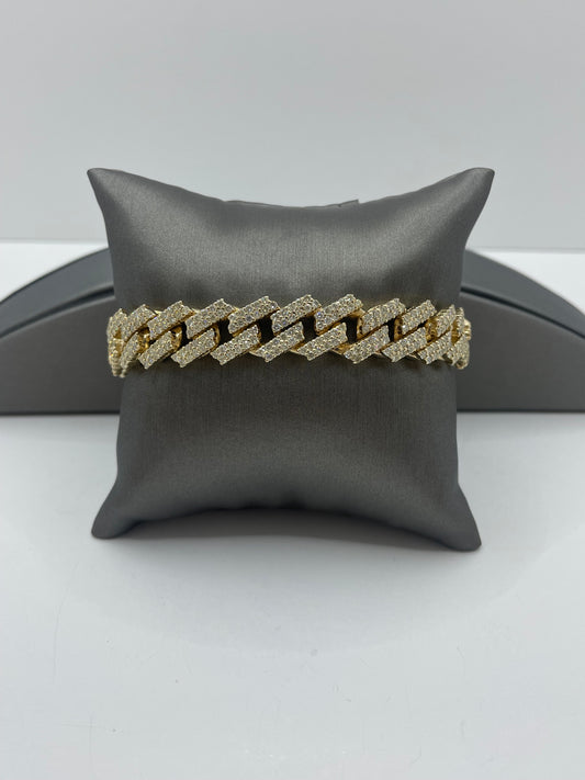 14k Yellow Gold Cuban Link Diamond Bracelet ICED OUT 7.5 inch