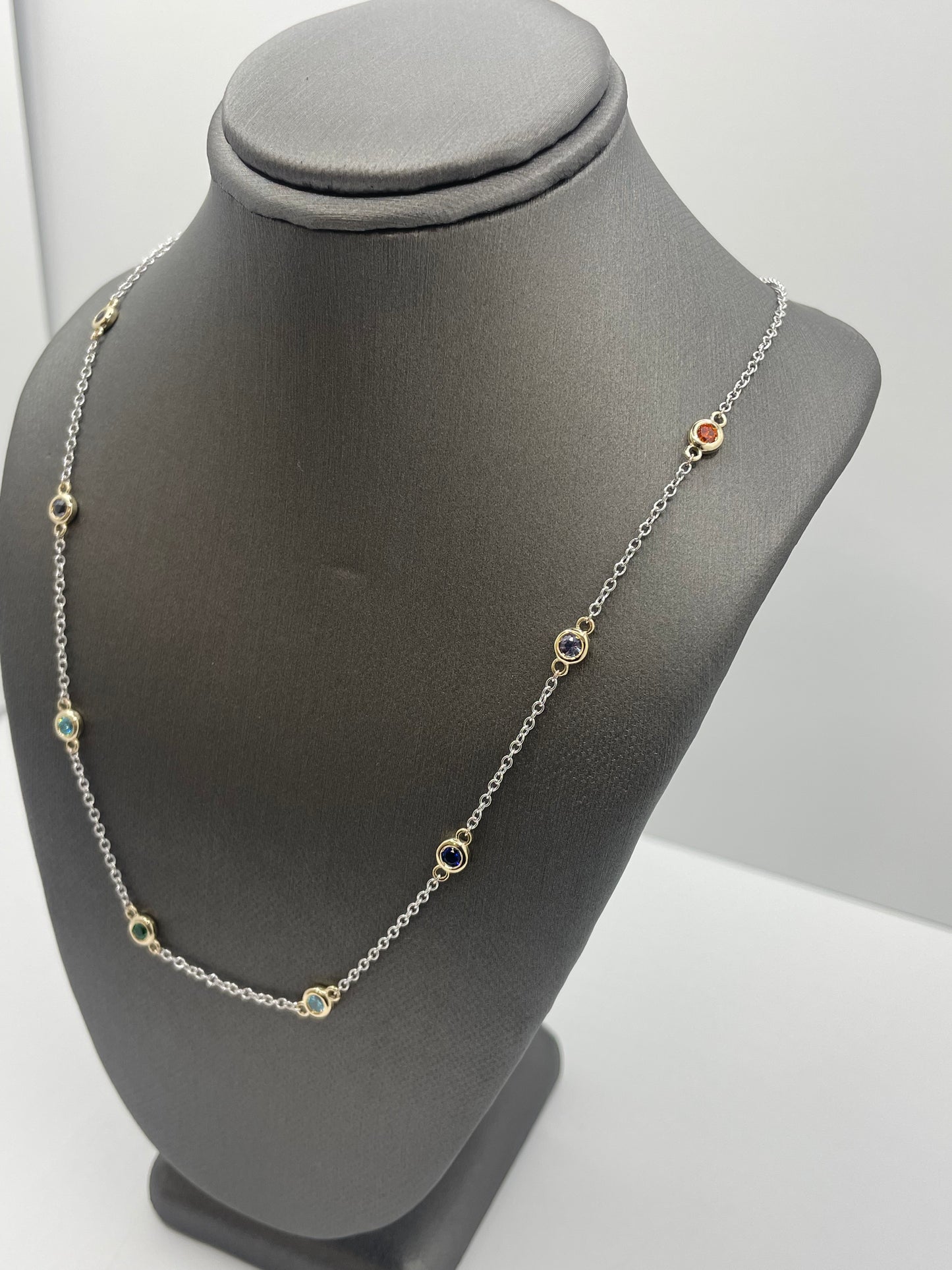 14k Two-Tone Gold Birthstone Gemstone Necklace