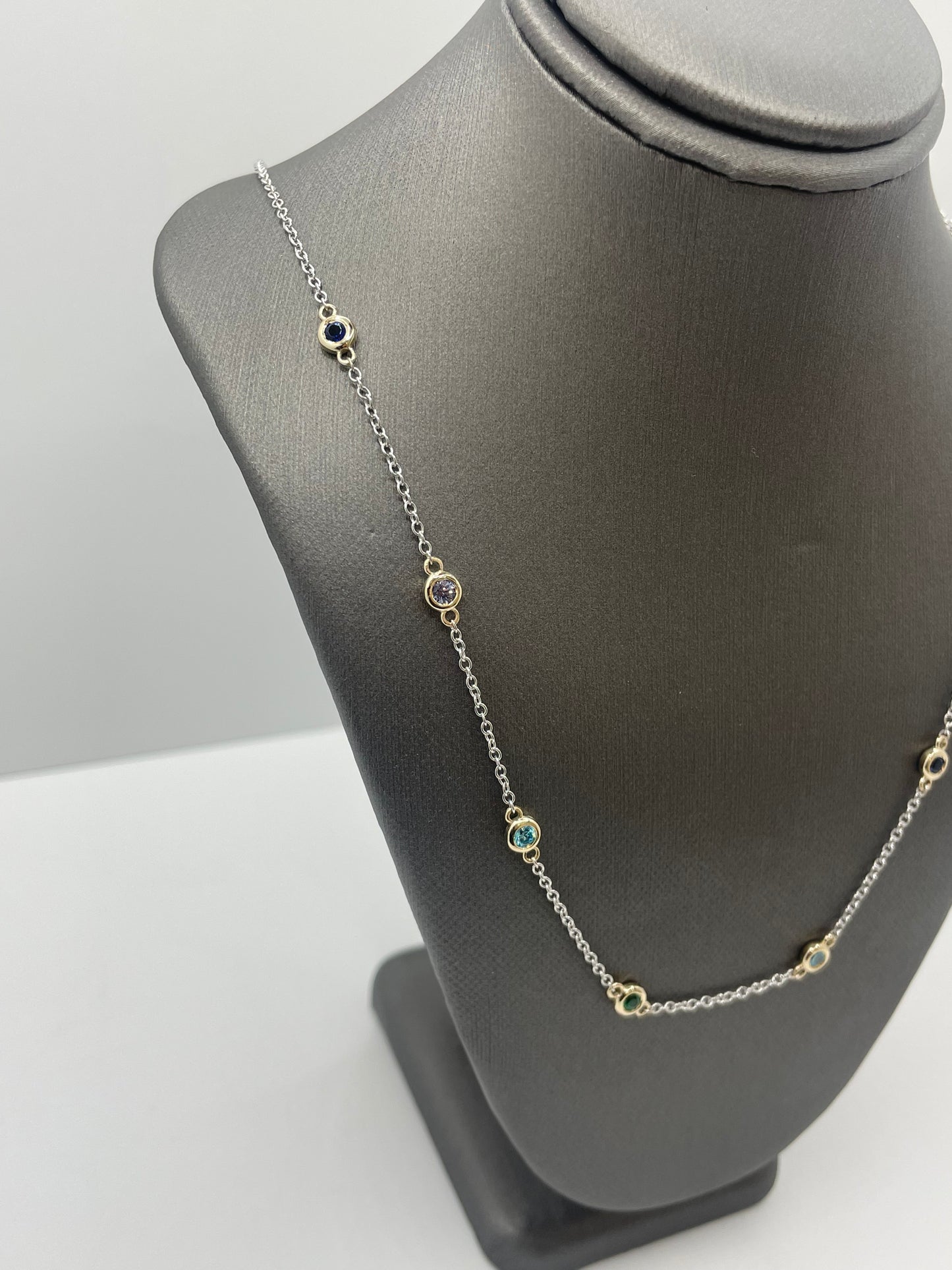 14k Two-Tone Gold Birthstone Gemstone Necklace