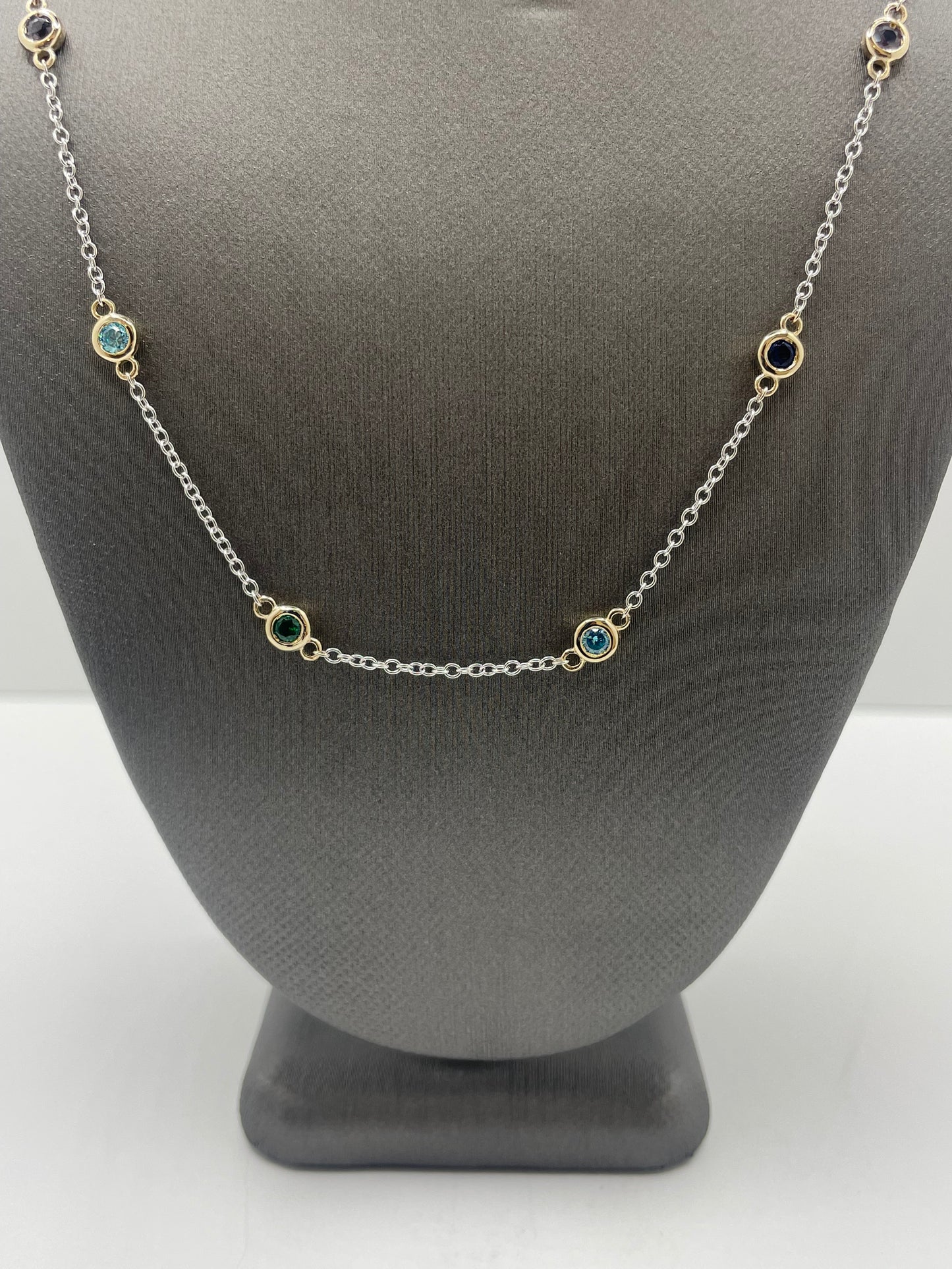 14k Two-Tone Gold Birthstone Gemstone Necklace