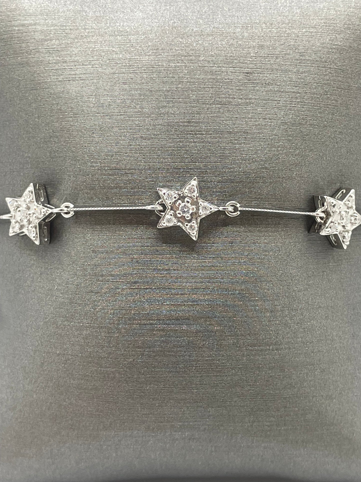 14k White Gold Star Link Diamond Bracelet 7.25 inch