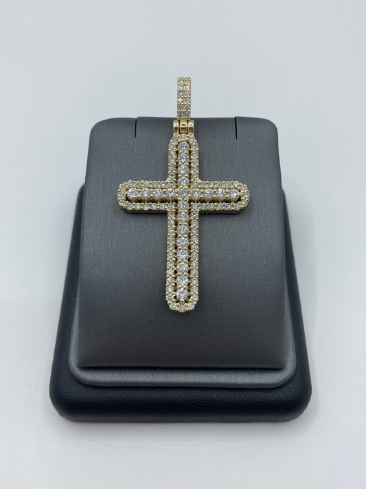 14k Yellow Gold Diamond Cross Pendant ICED OUT