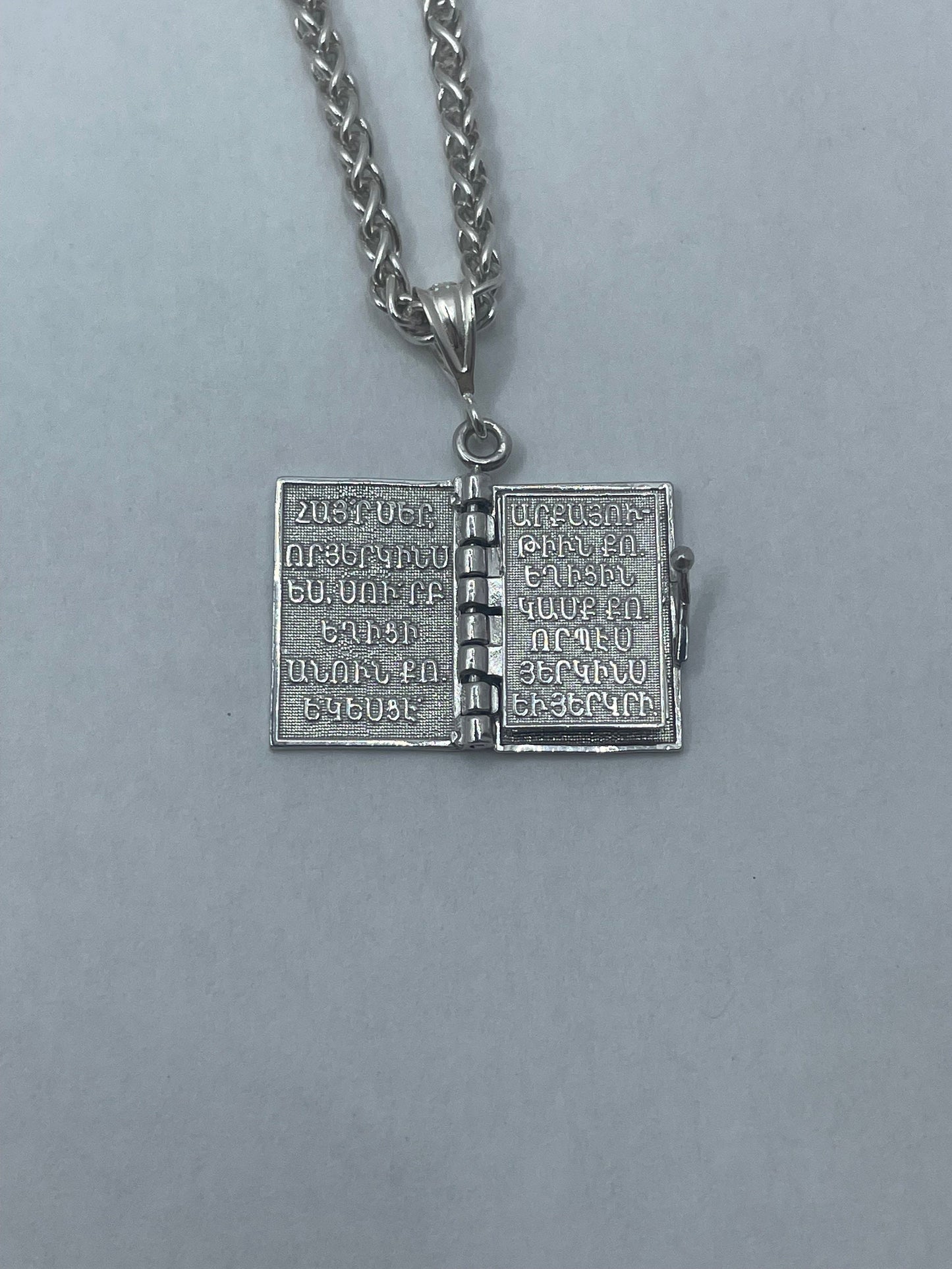 Armenian Prayer Booklet Bible Pendant .925 Silver