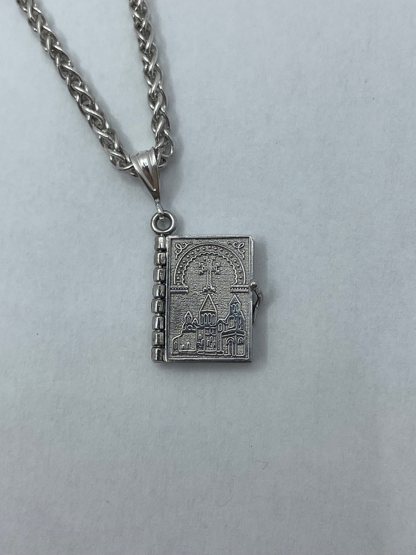 Armenian Prayer Booklet Bible Pendant .925 Silver