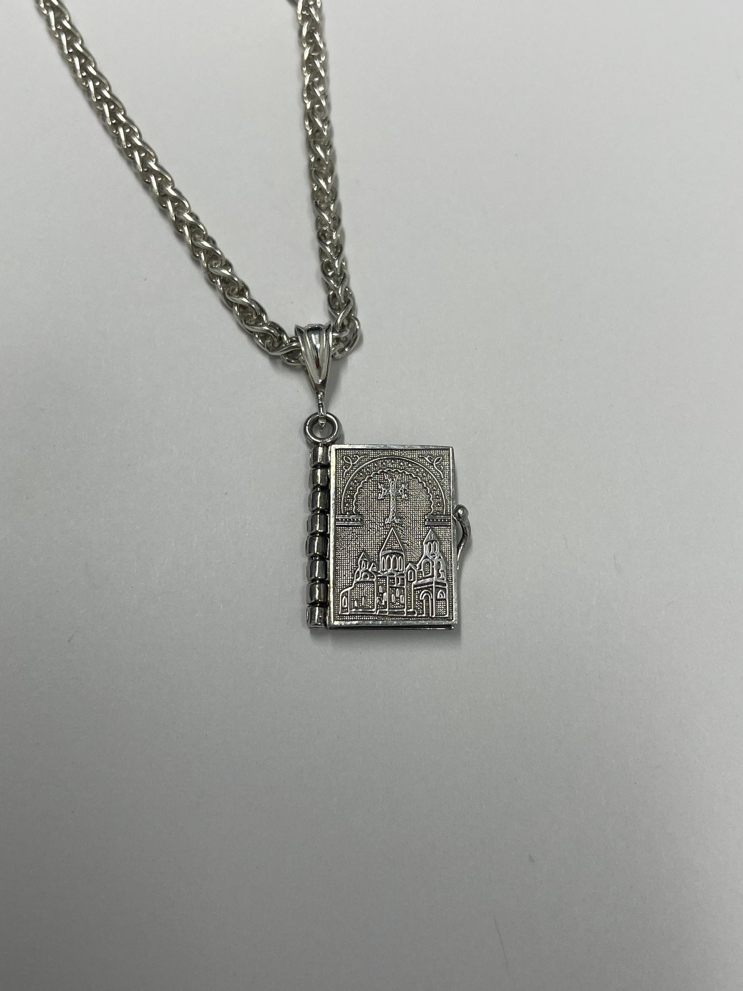 Armenian Prayer Booklet Bible Pendant .925 Silver