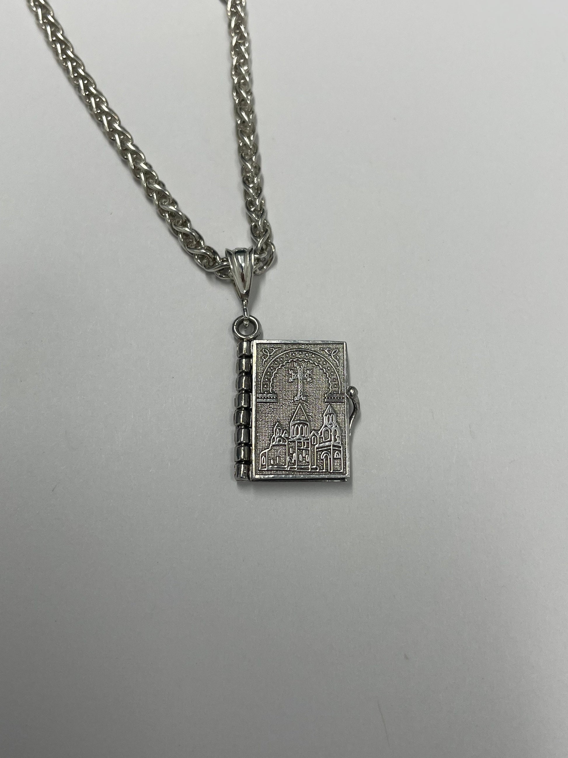 Armenian Prayer Booklet Bible Pendant .925 Silver