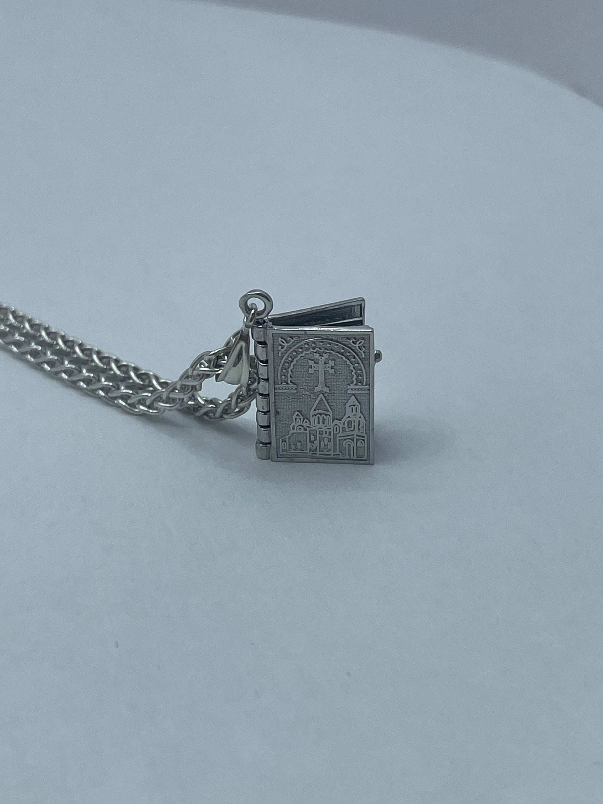 Armenian Prayer Booklet Bible Pendant .925 Silver