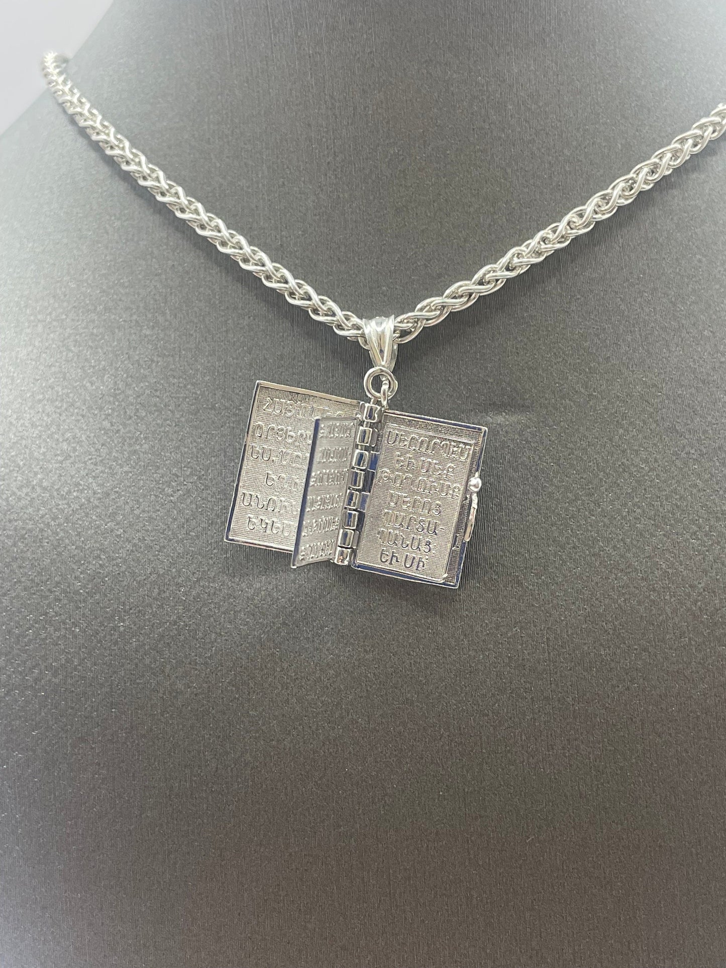 Armenian Prayer Booklet Bible Pendant .925 Silver