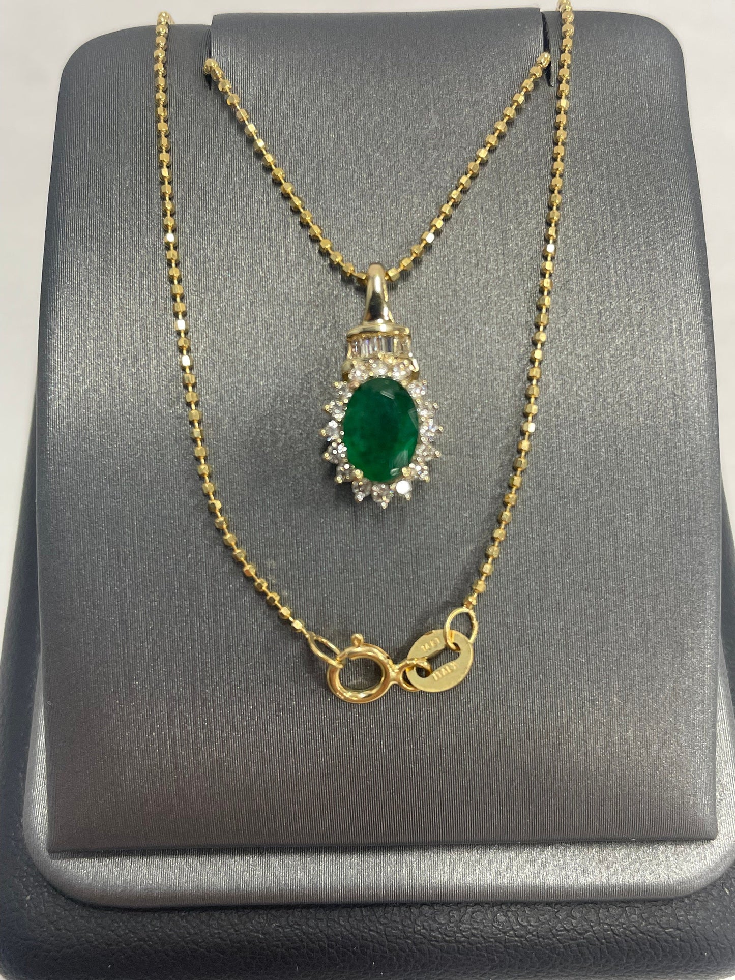 10k Yellow Gold Emerald Diamond Pendant