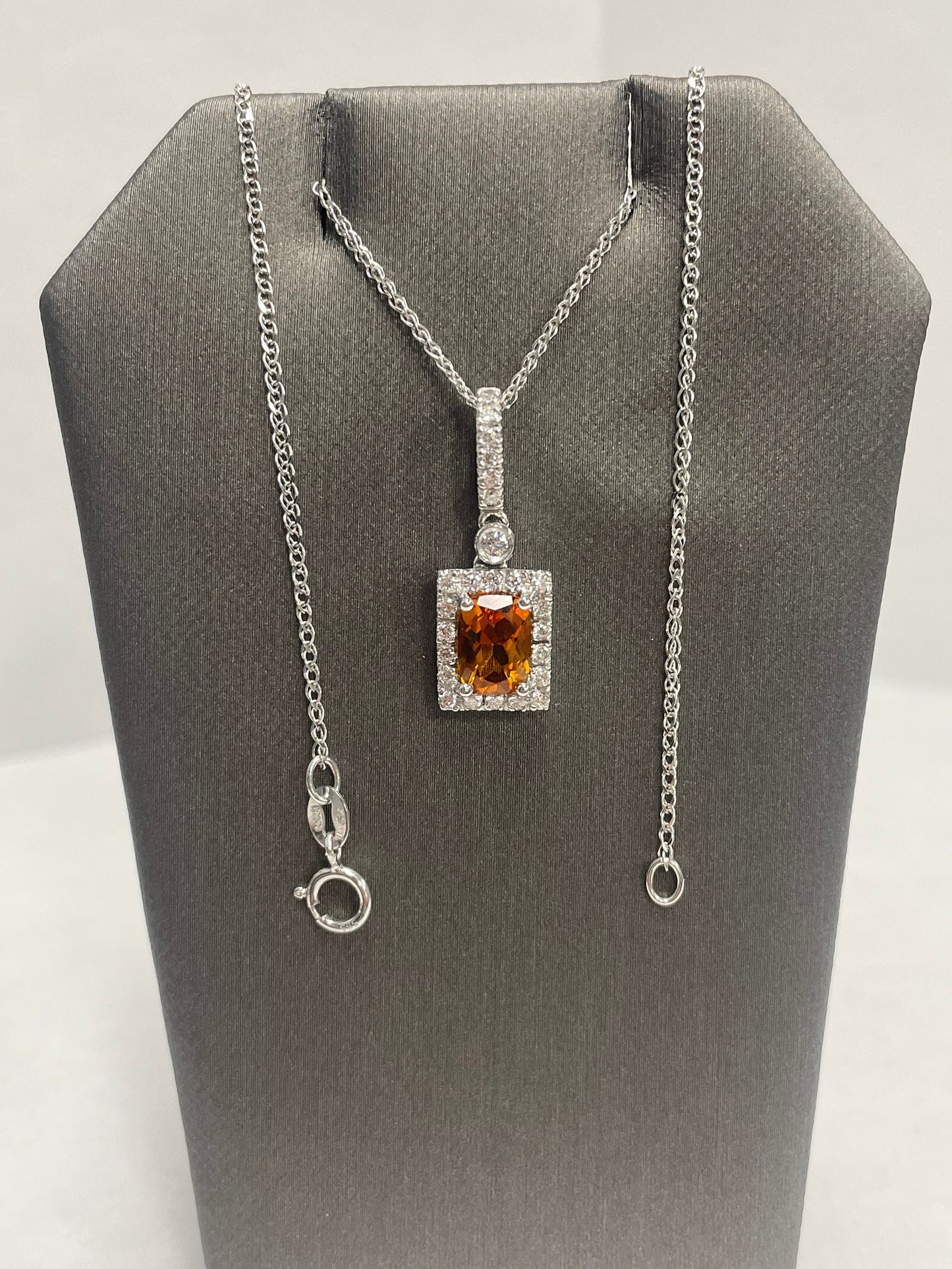 14k White Gold Citrine Diamond Pendant