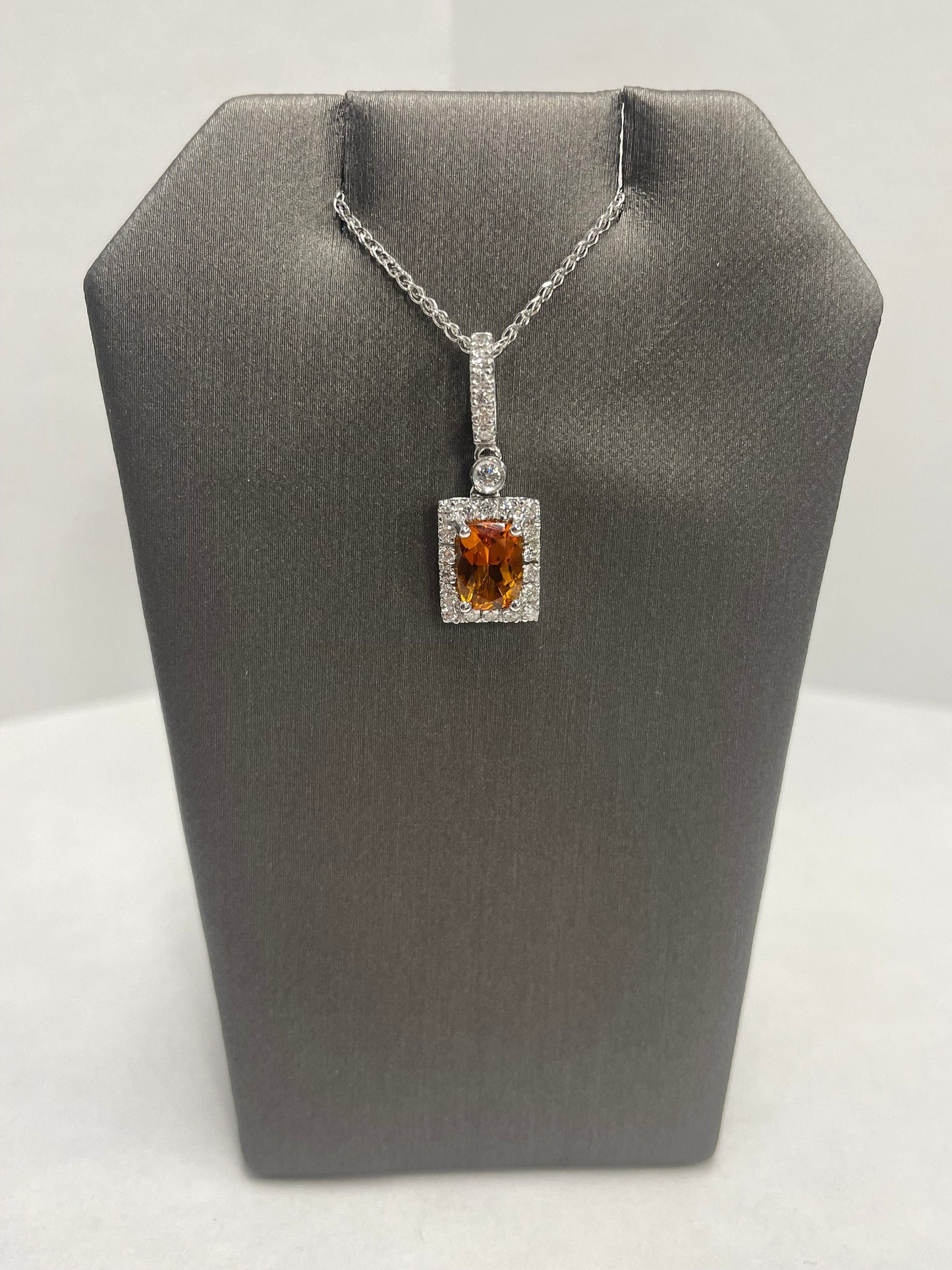 14k White Gold Citrine Diamond Pendant