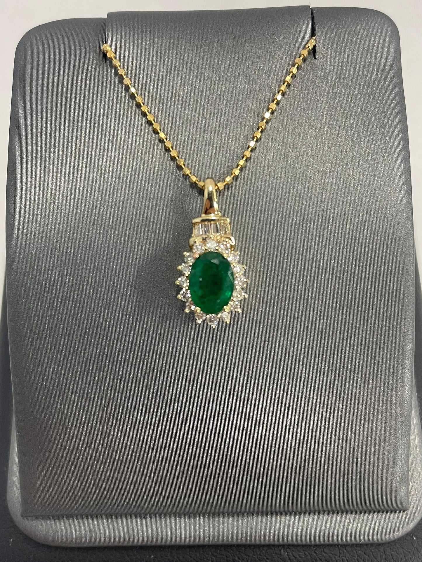 10k Yellow Gold Emerald Diamond Pendant