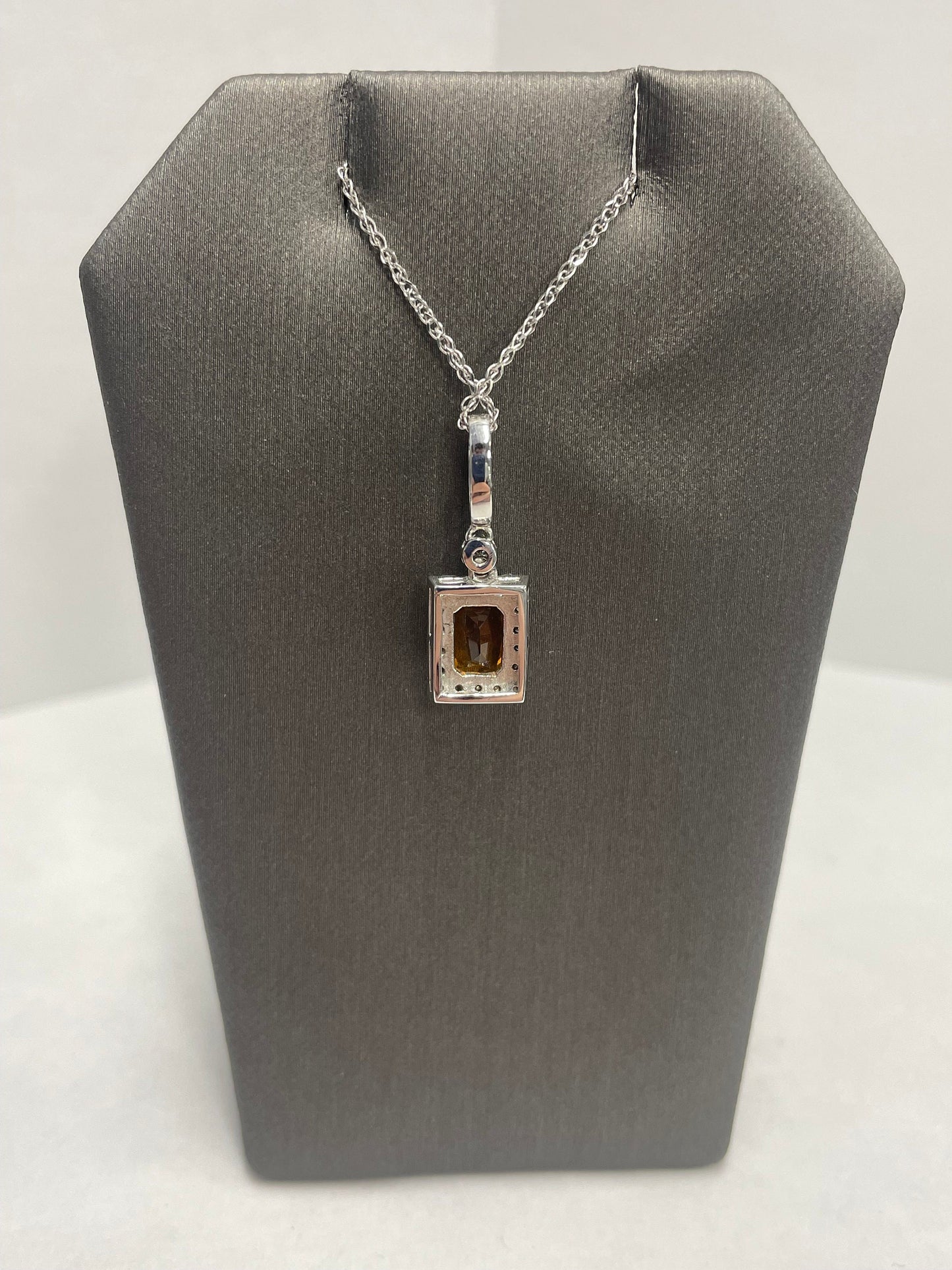 14k White Gold Citrine Diamond Pendant