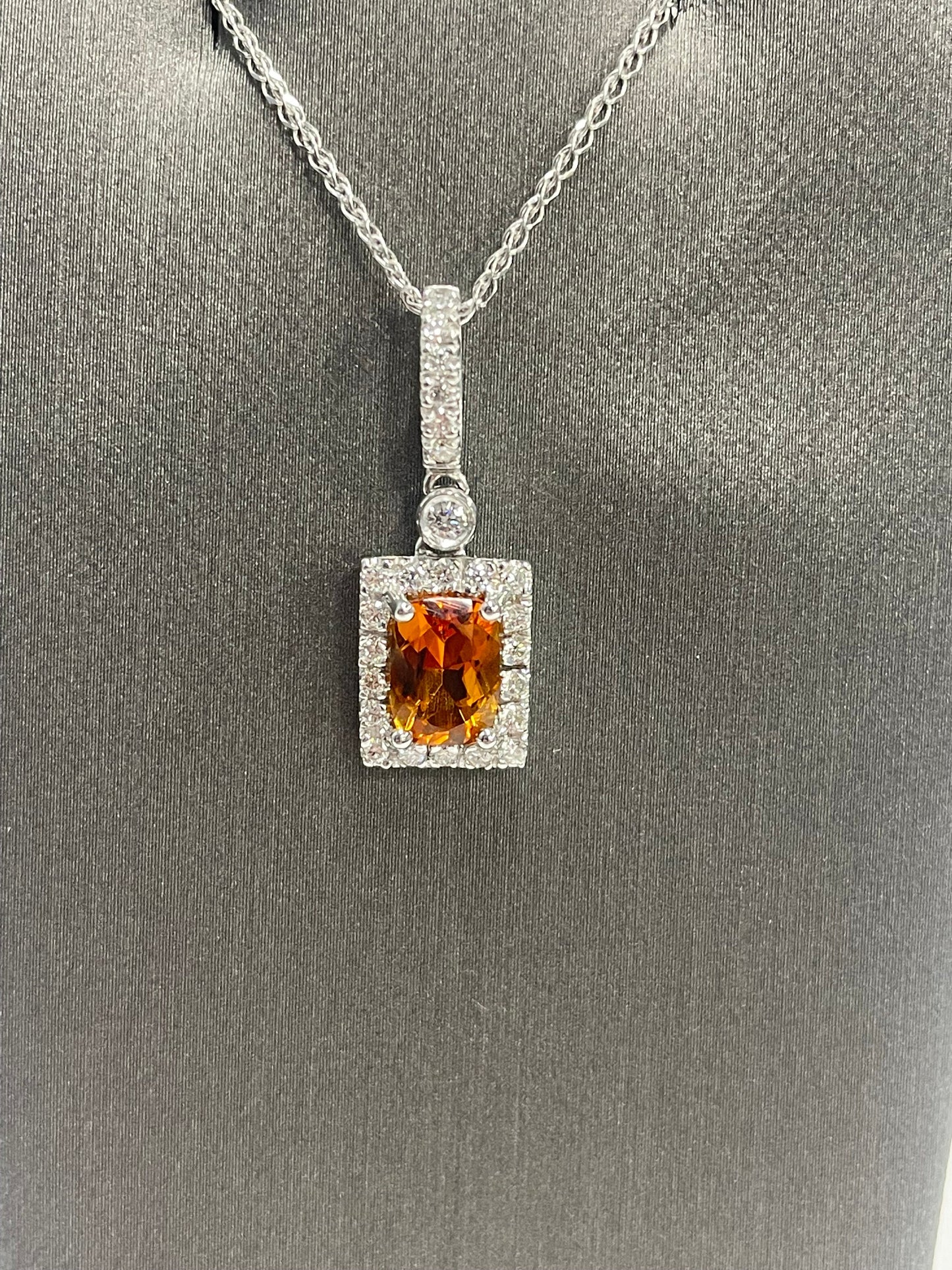 14k White Gold Citrine Diamond Pendant