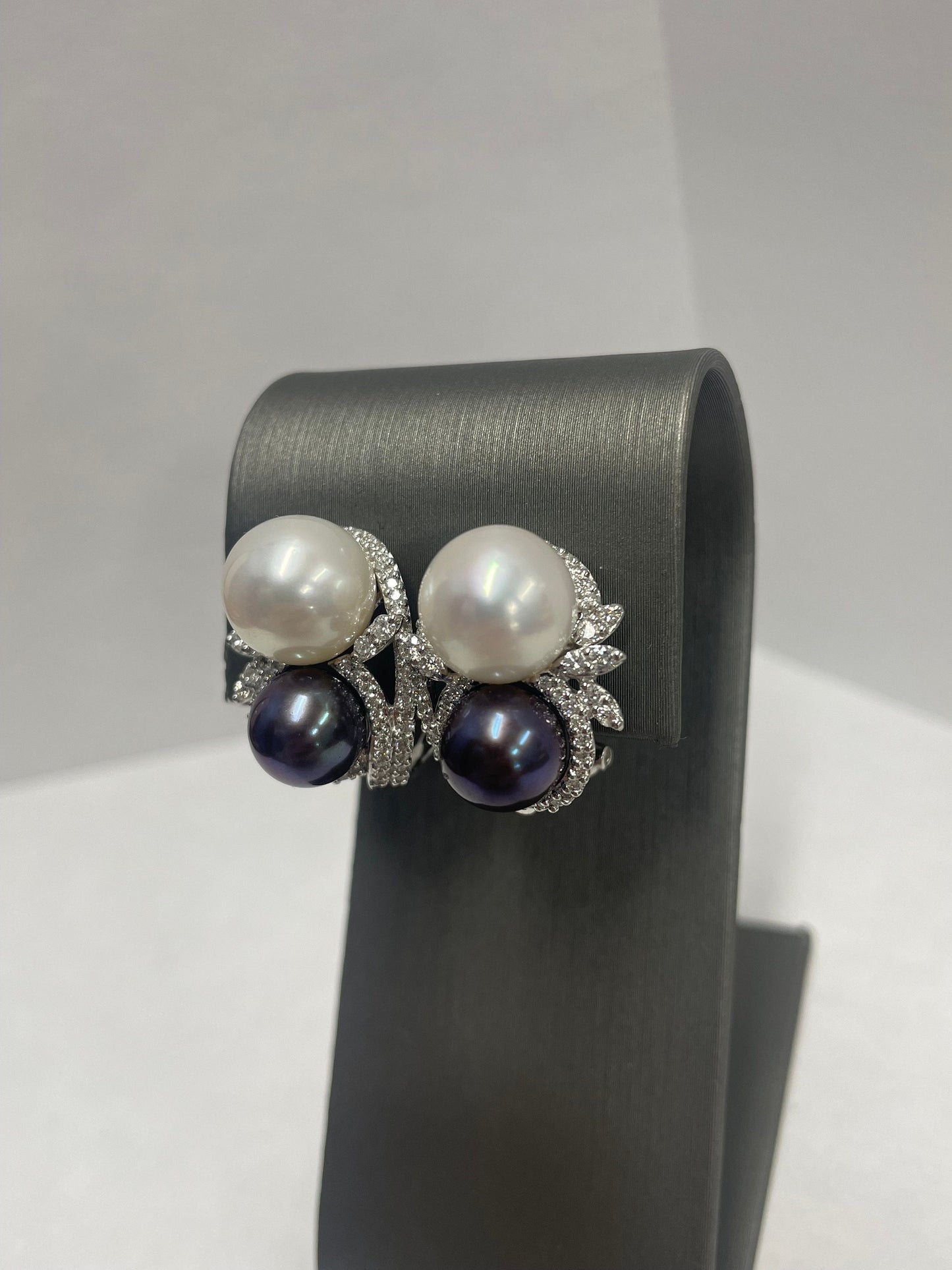 Black and White Pearl Diamond Earrings 18k White Gold