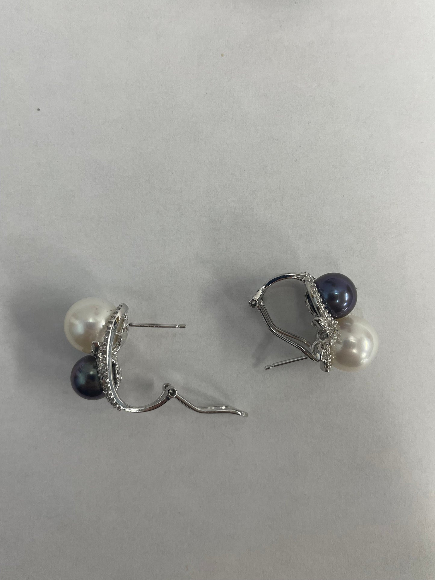 Black and White Pearl Diamond Earrings 18k White Gold