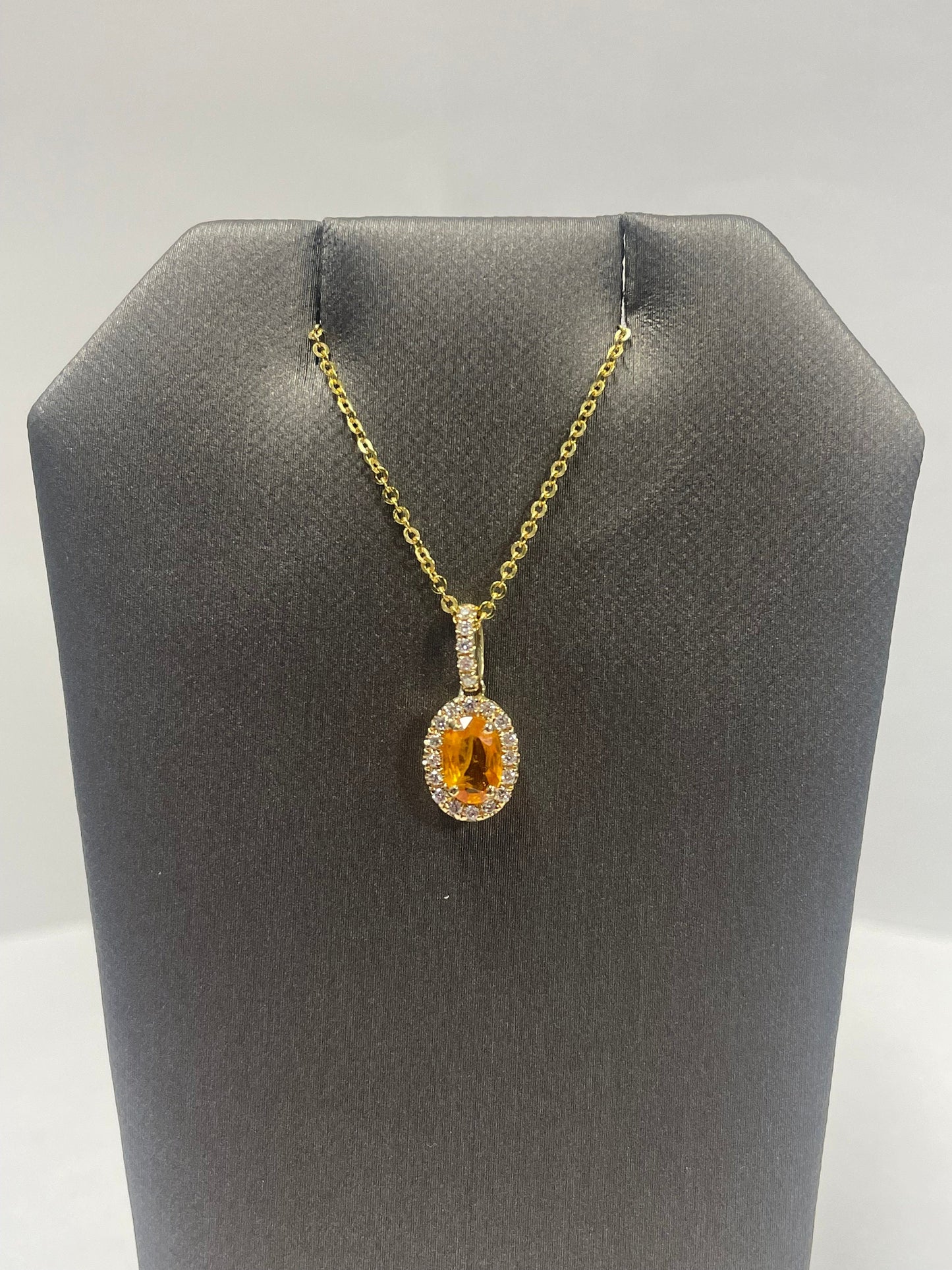 14k Yellow Gold Orange Sapphire Diamond Pendant