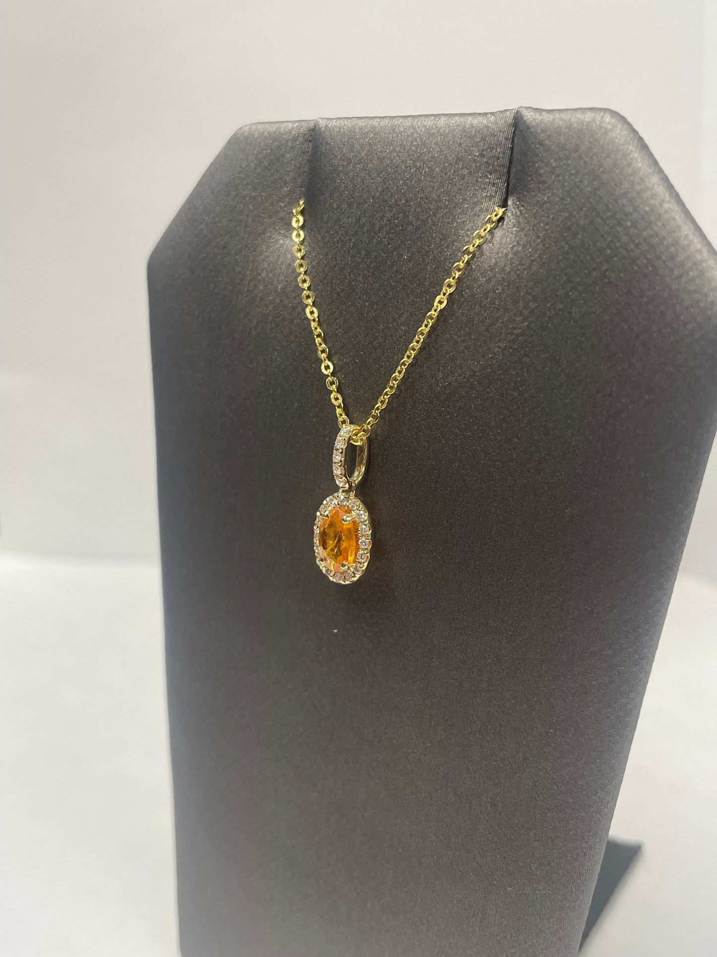 14k Yellow Gold Orange Sapphire Diamond Pendant