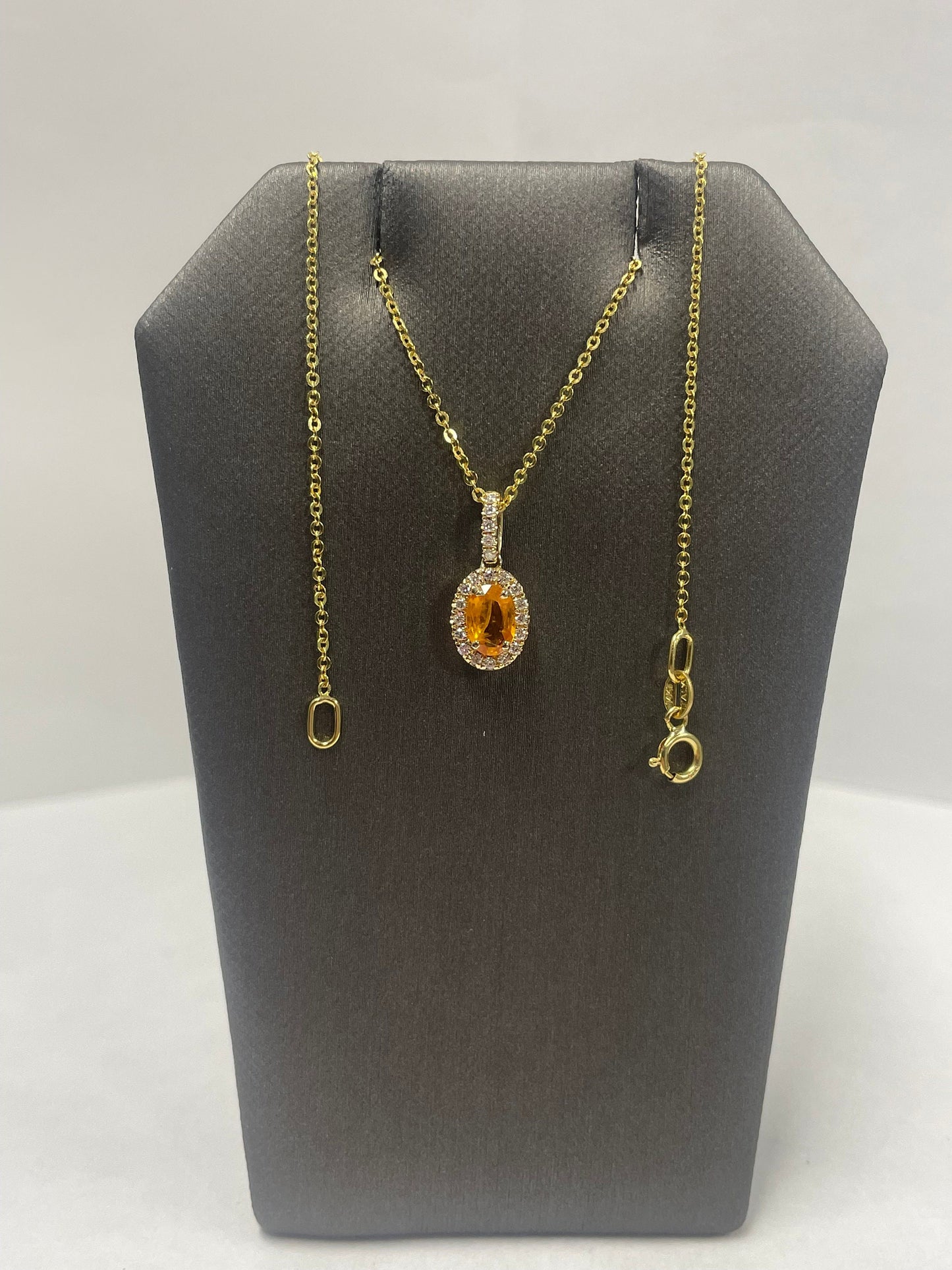 14k Yellow Gold Orange Sapphire Diamond Pendant