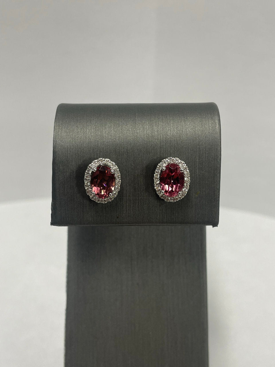 14k White Gold - Pink Sapphire Diamond Earrings