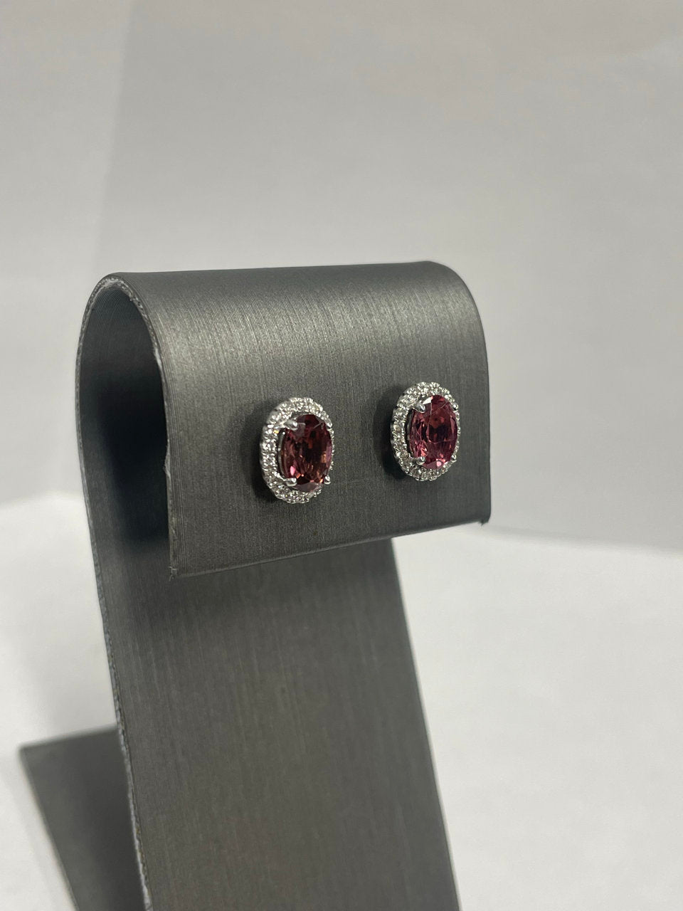 14k White Gold - Pink Sapphire Diamond Earrings