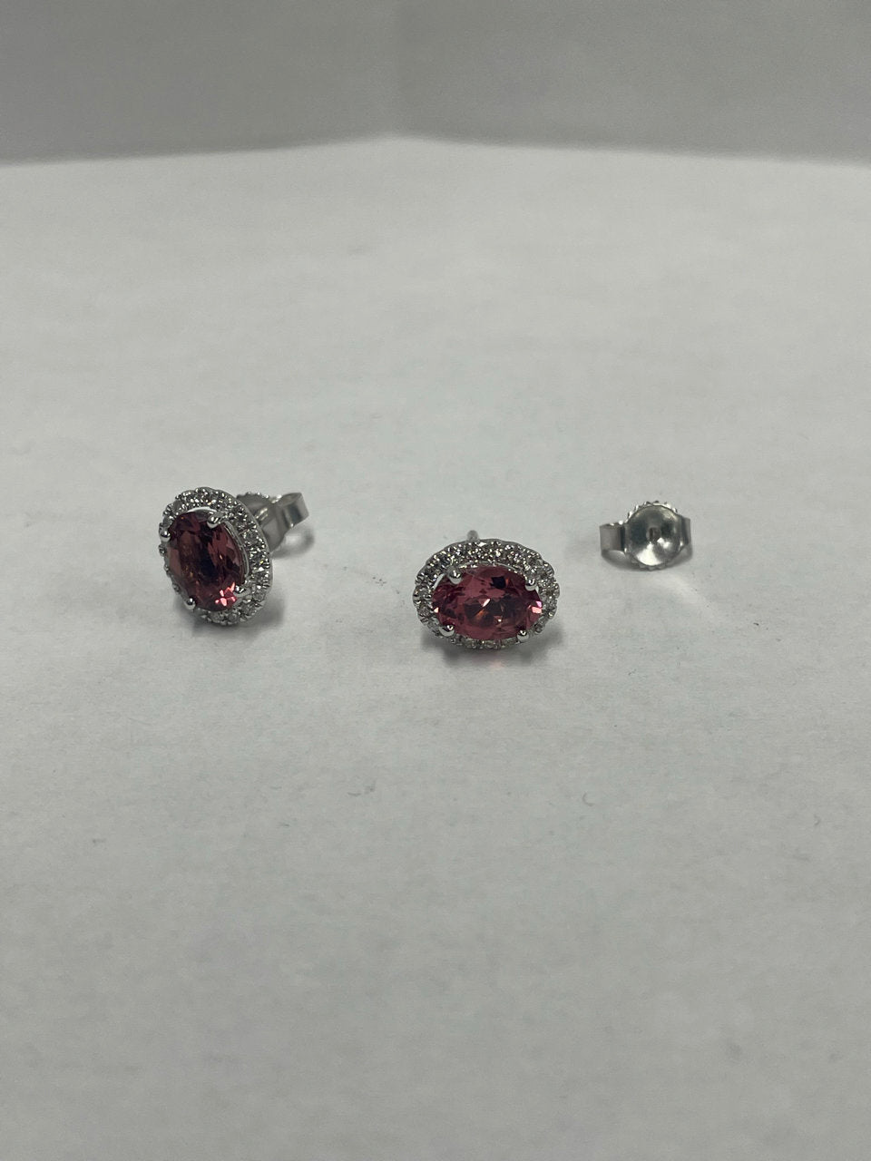 14k White Gold - Pink Sapphire Diamond Earrings