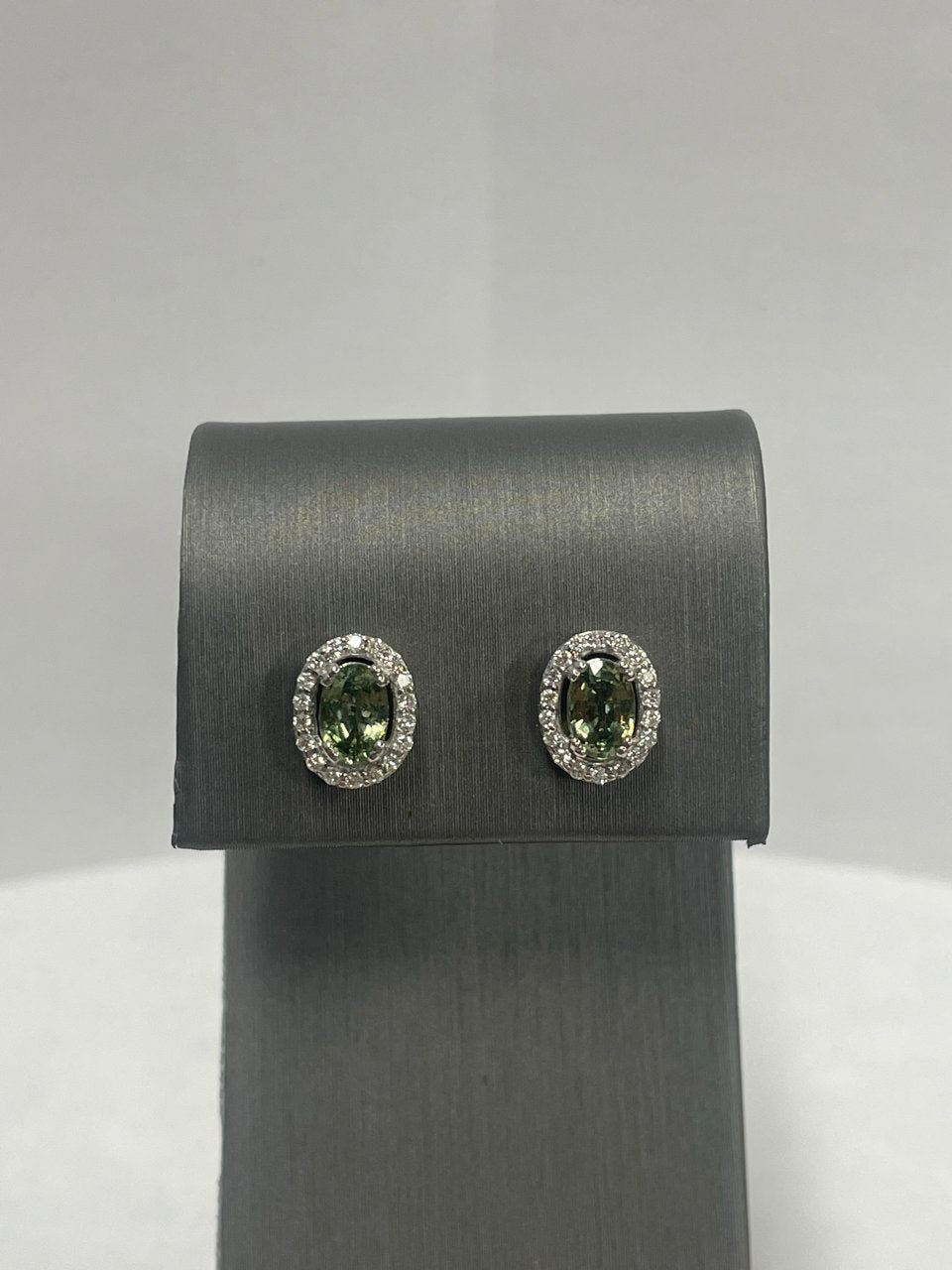 14k White Gold - Green Sapphire Diamond Earrings