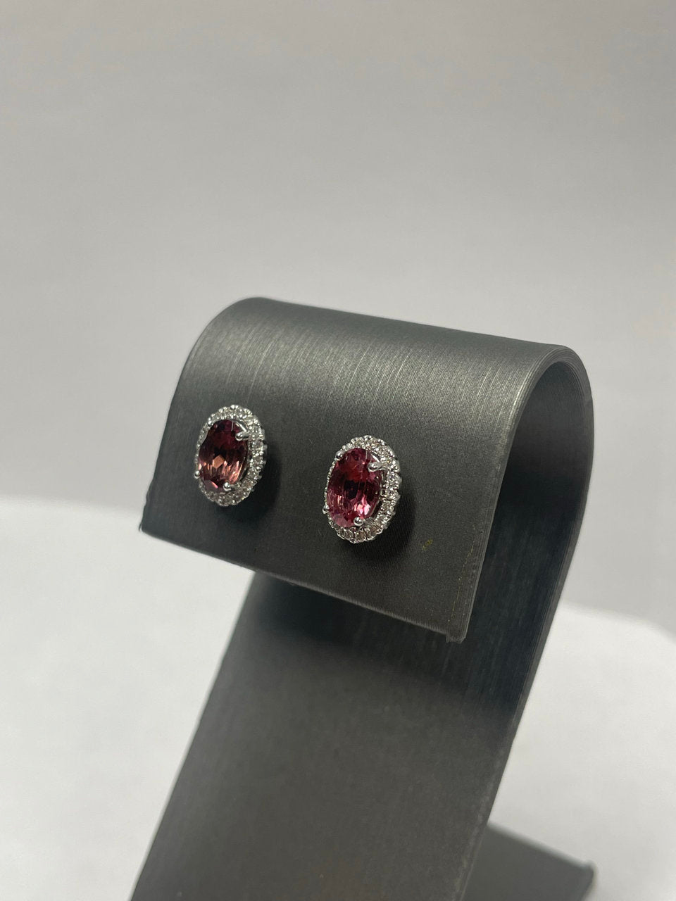 14k White Gold - Pink Sapphire Diamond Earrings