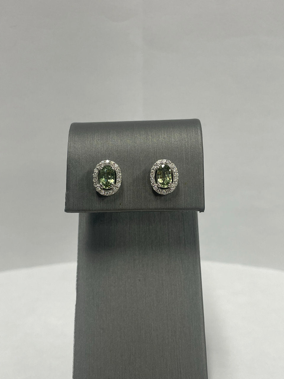 14k White Gold - Green Sapphire Diamond Earrings