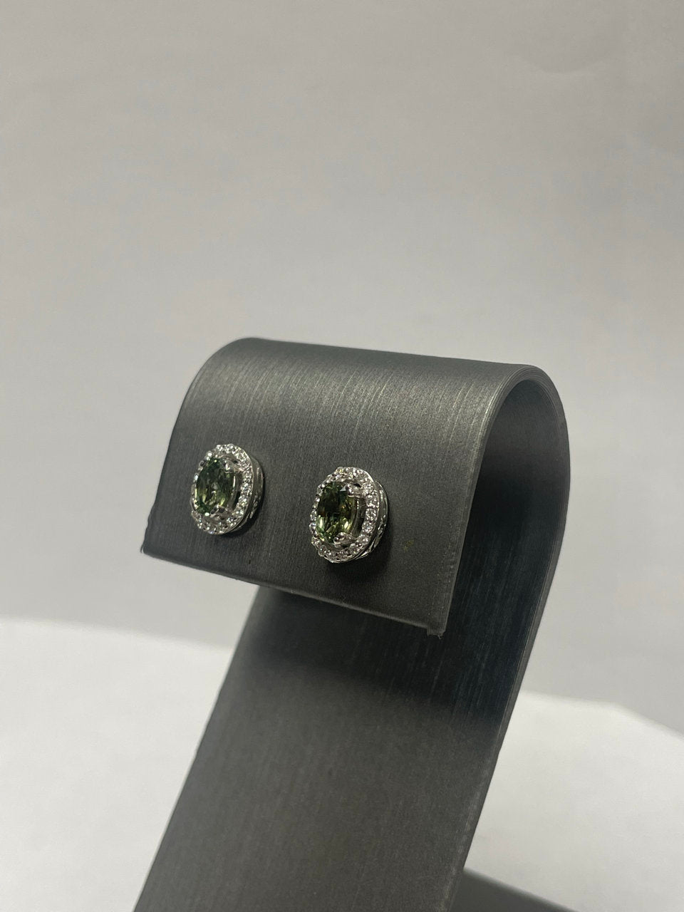 14k White Gold - Green Sapphire Diamond Earrings