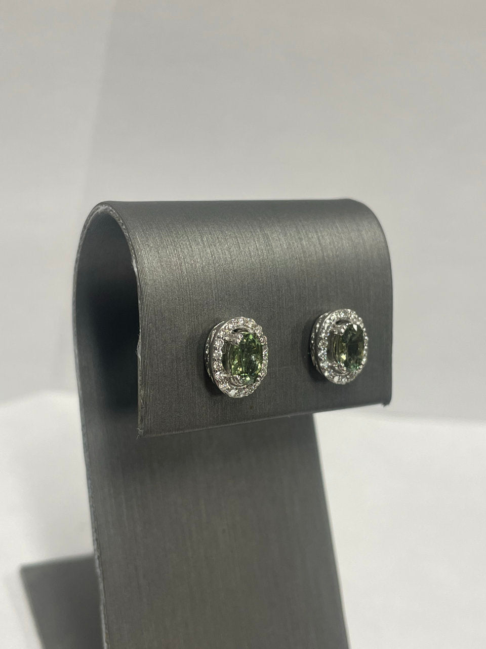 14k White Gold - Green Sapphire Diamond Earrings