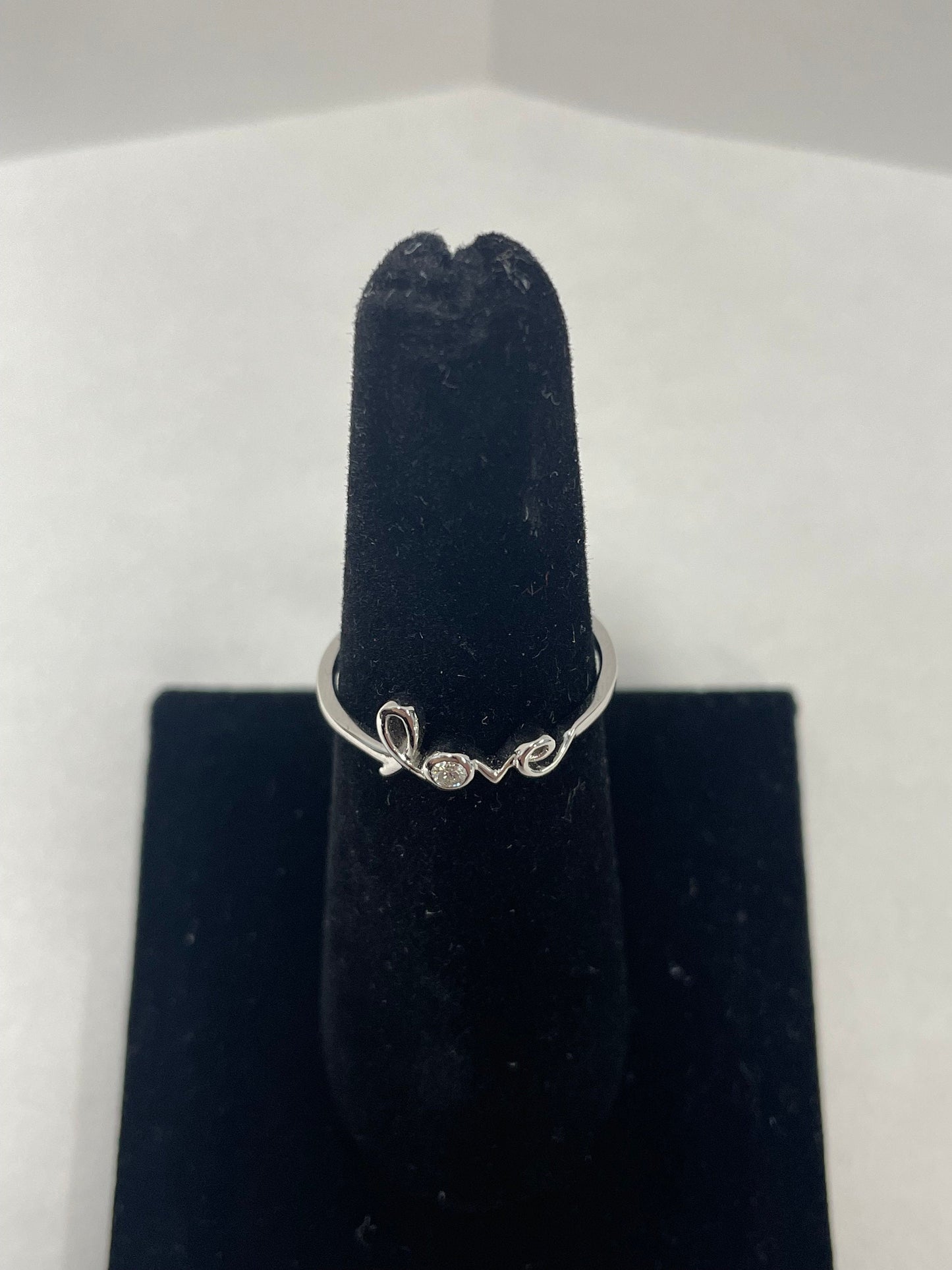 14k White Gold Love Diamond Bezel Set Ring