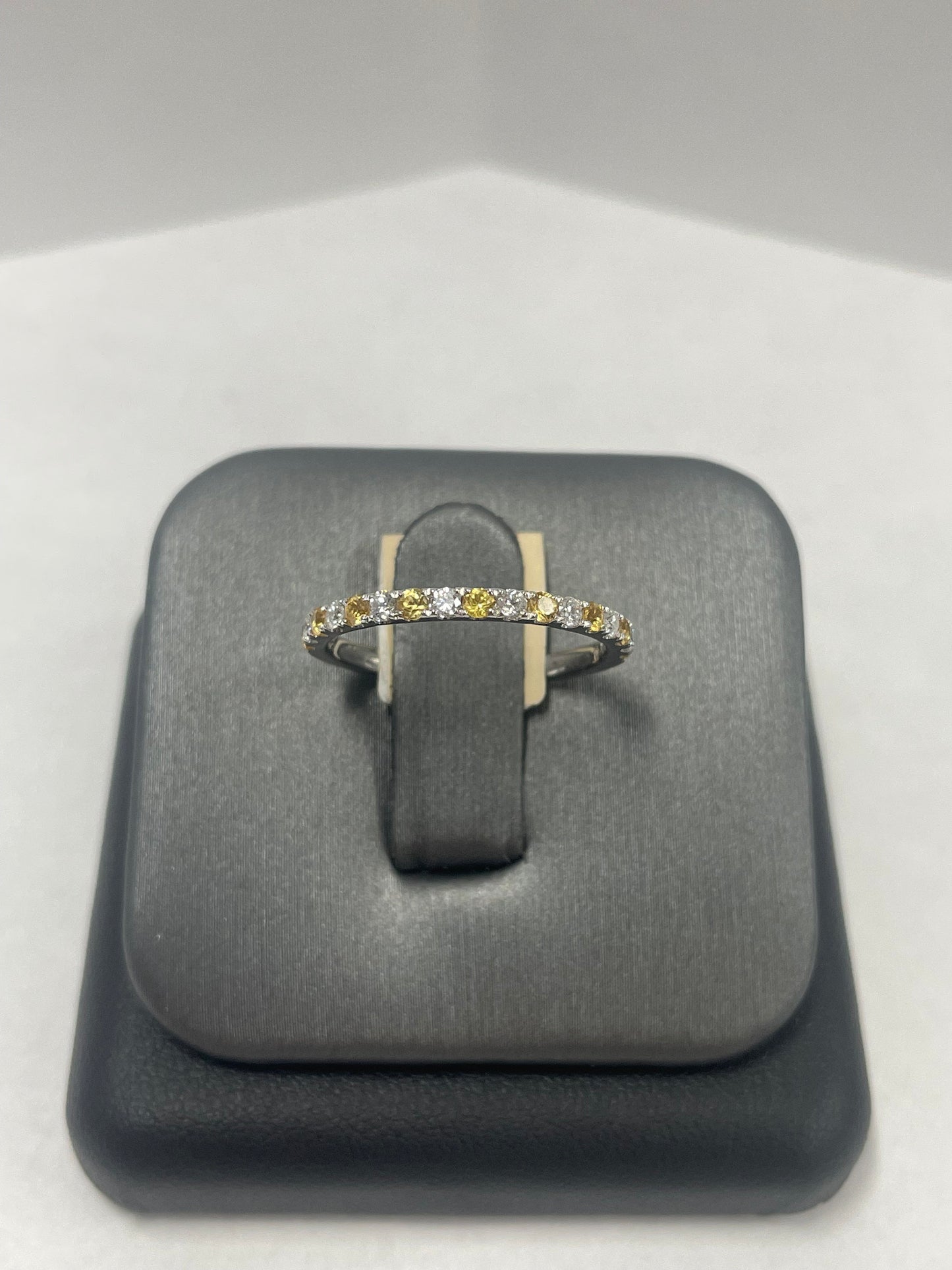 14k White Gold Yellow Sapphire - Diamond Band Ring